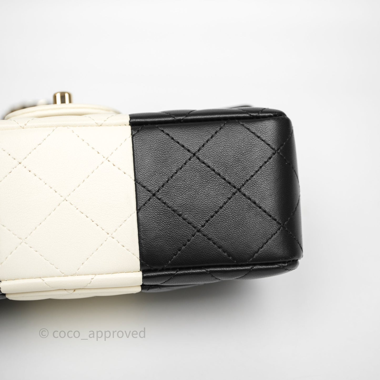 Chanel Mini Rectangular Flap Quilted Black White Lambskin Gold Hardware