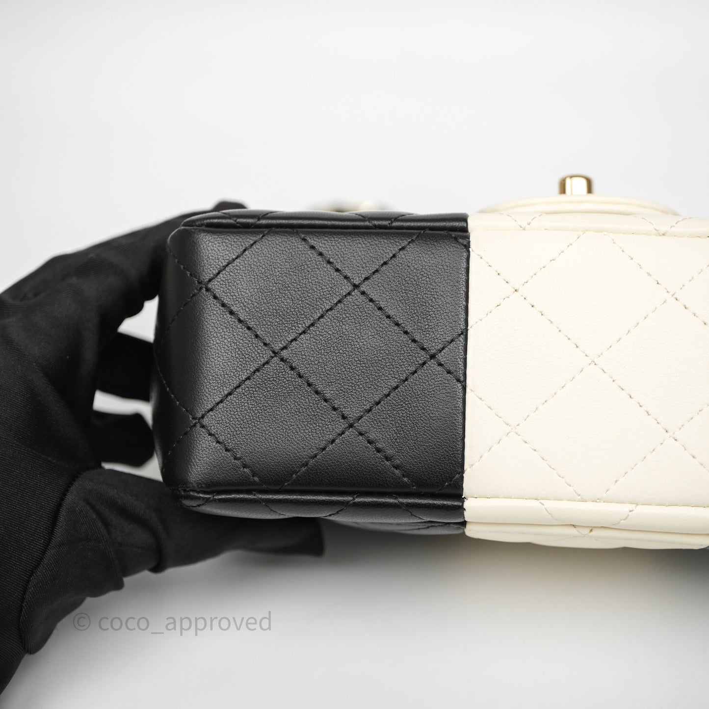 Chanel Mini Rectangular Flap Quilted Black White Lambskin Gold Hardware