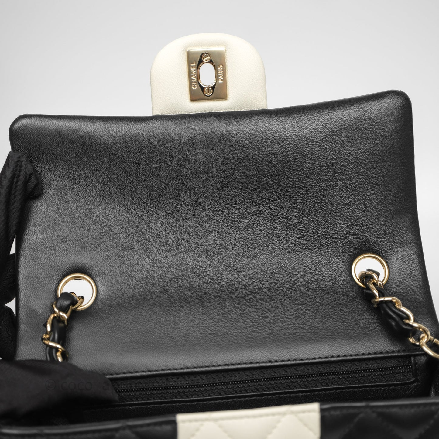 Chanel Mini Rectangular Flap Quilted Black White Lambskin Gold Hardware