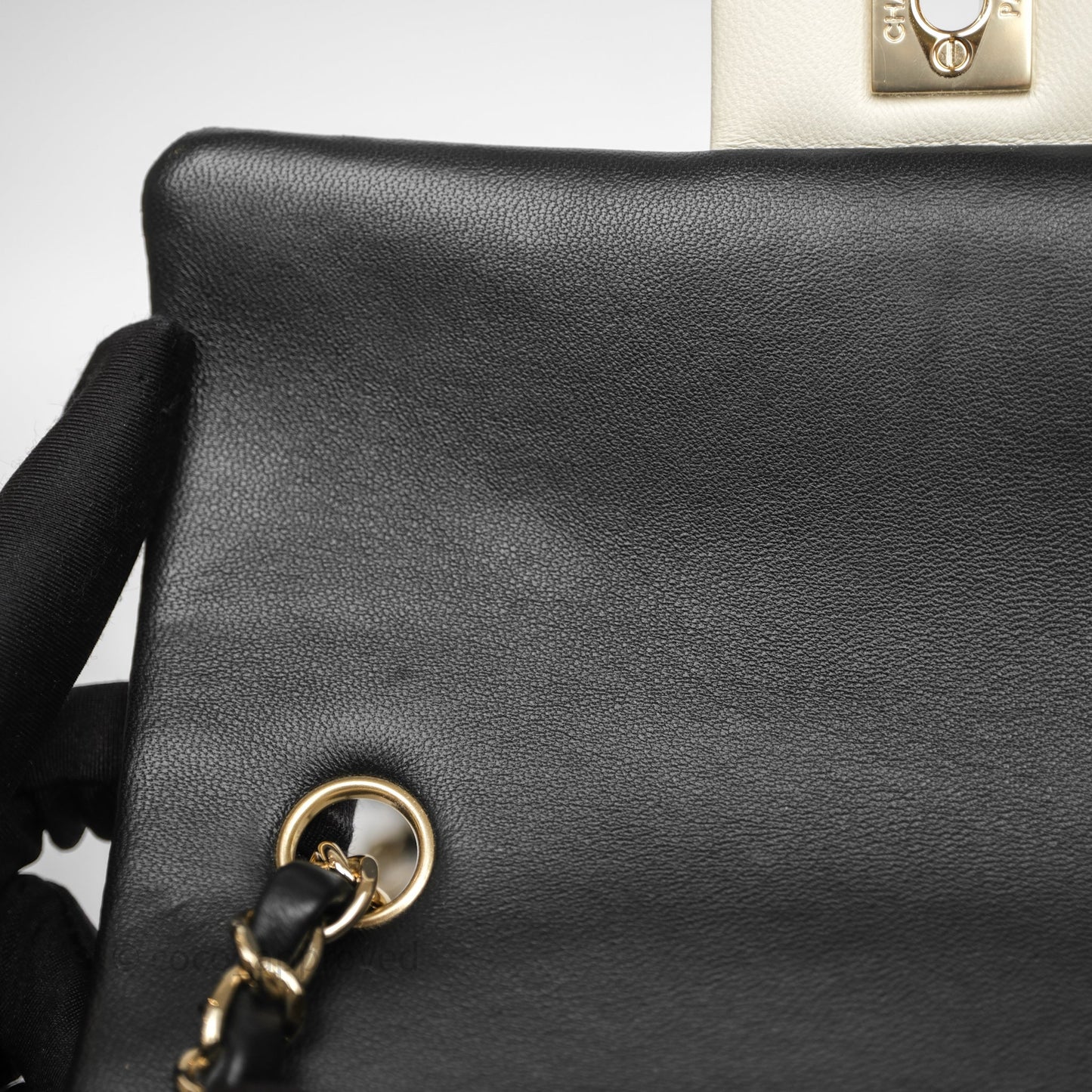 Chanel Mini Rectangular Flap Quilted Black White Lambskin Gold Hardware