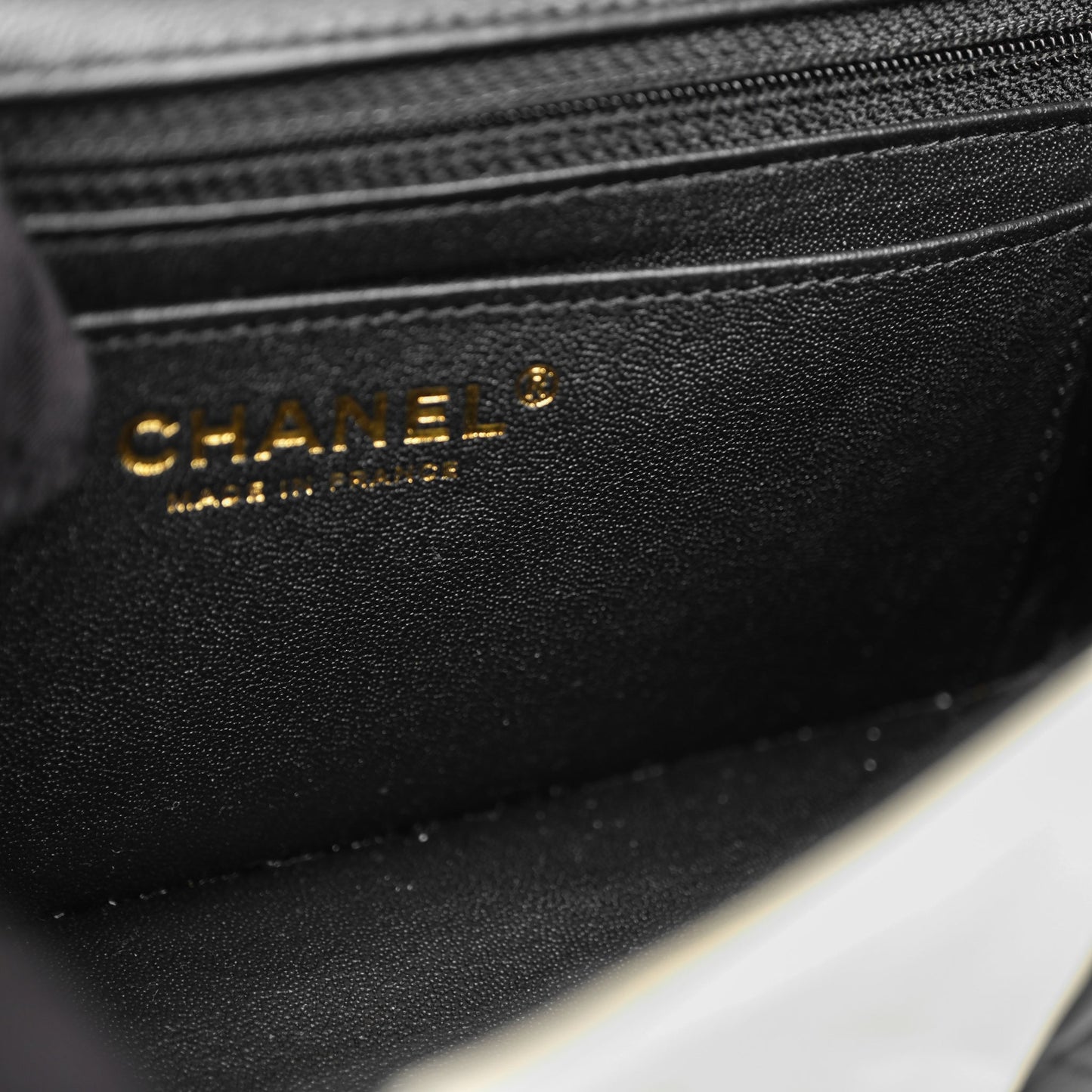 Chanel Mini Rectangular Flap Quilted Black White Lambskin Gold Hardware