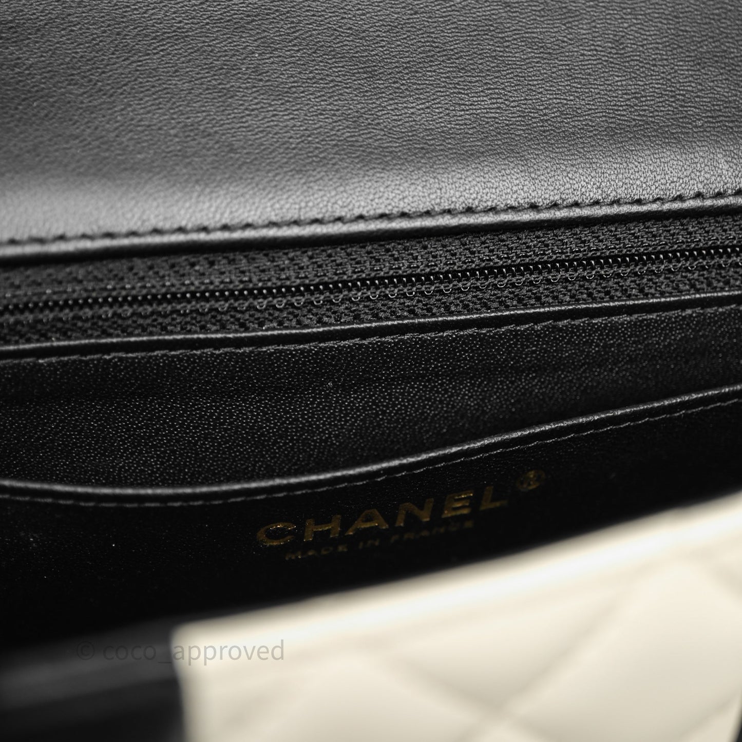 Chanel Mini Rectangular Flap Quilted Black White Lambskin Gold Hardware