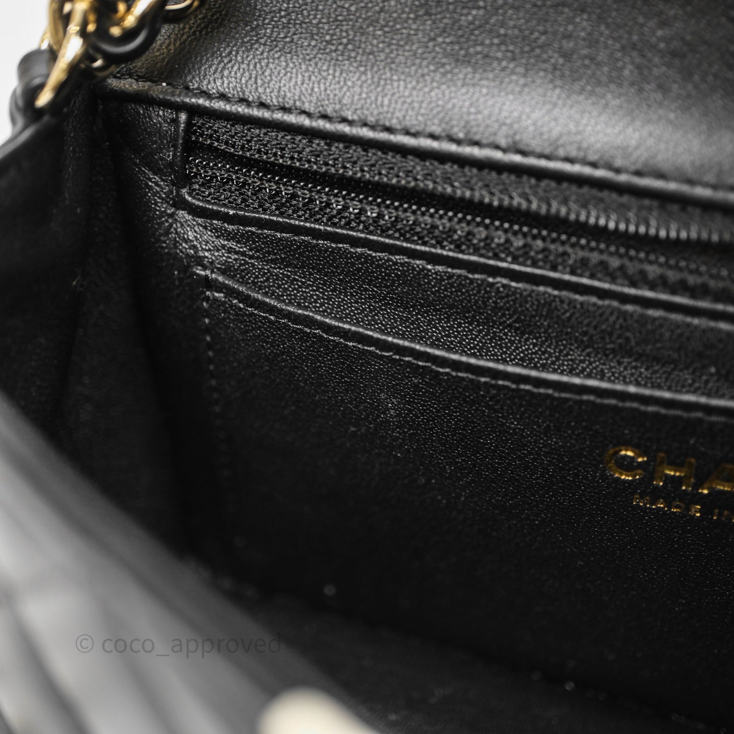 Chanel Mini Rectangular Flap Quilted Black White Lambskin Gold Hardware