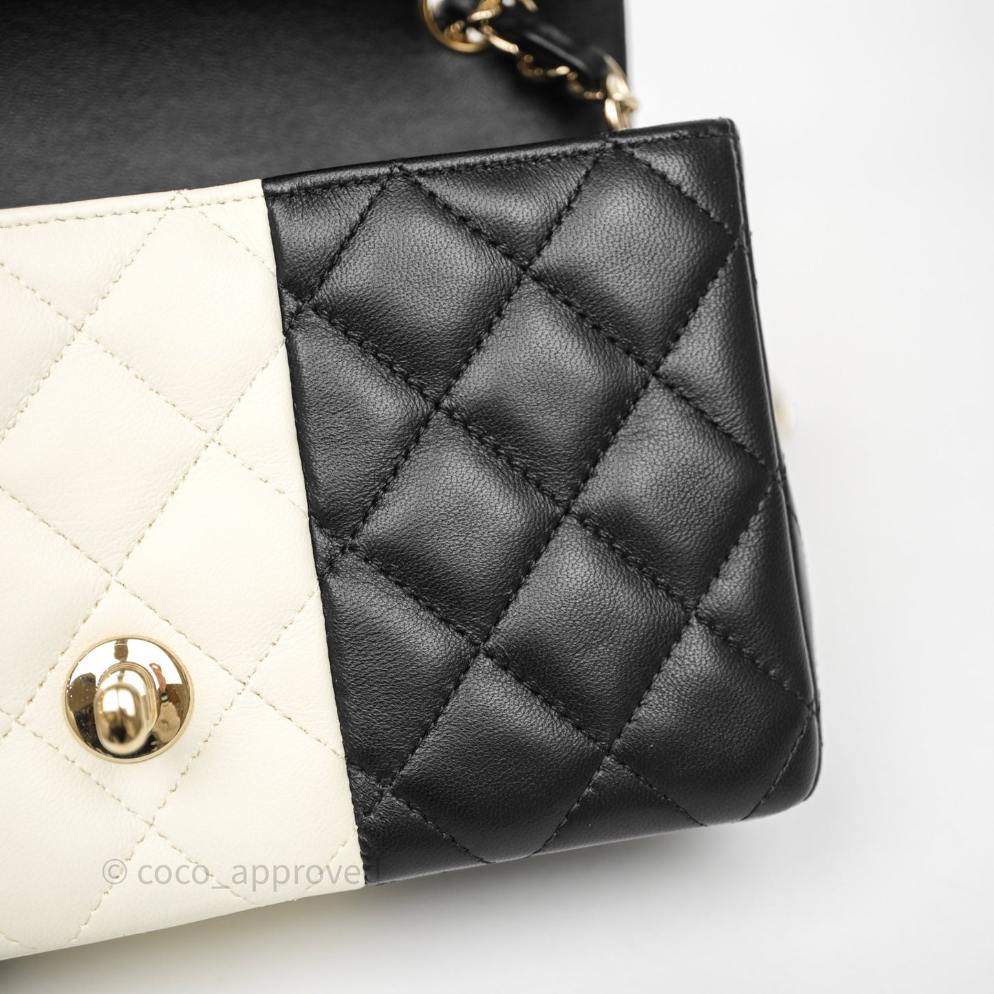 Chanel Mini Rectangular Flap Quilted Black White Lambskin Gold Hardware