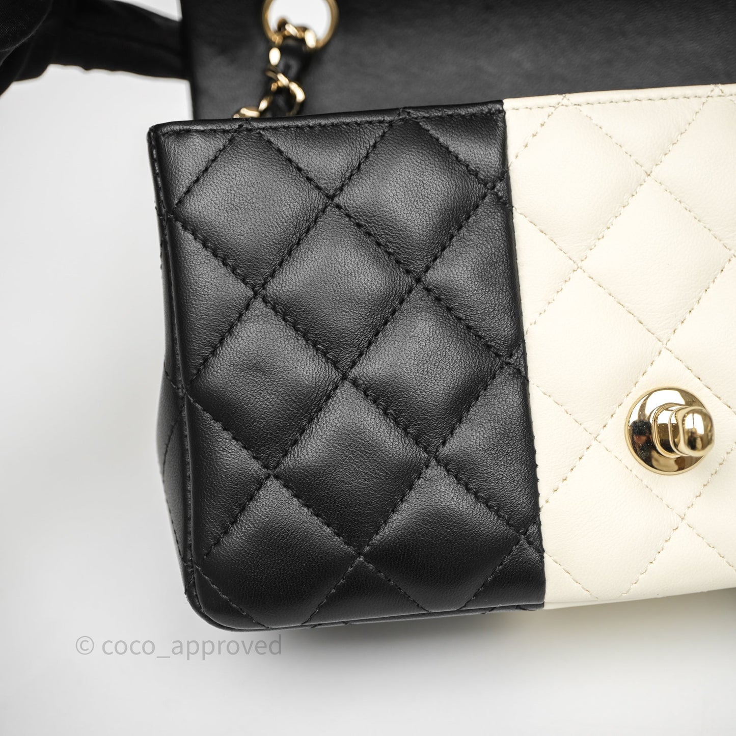 Chanel Mini Rectangular Flap Quilted Black White Lambskin Gold Hardware