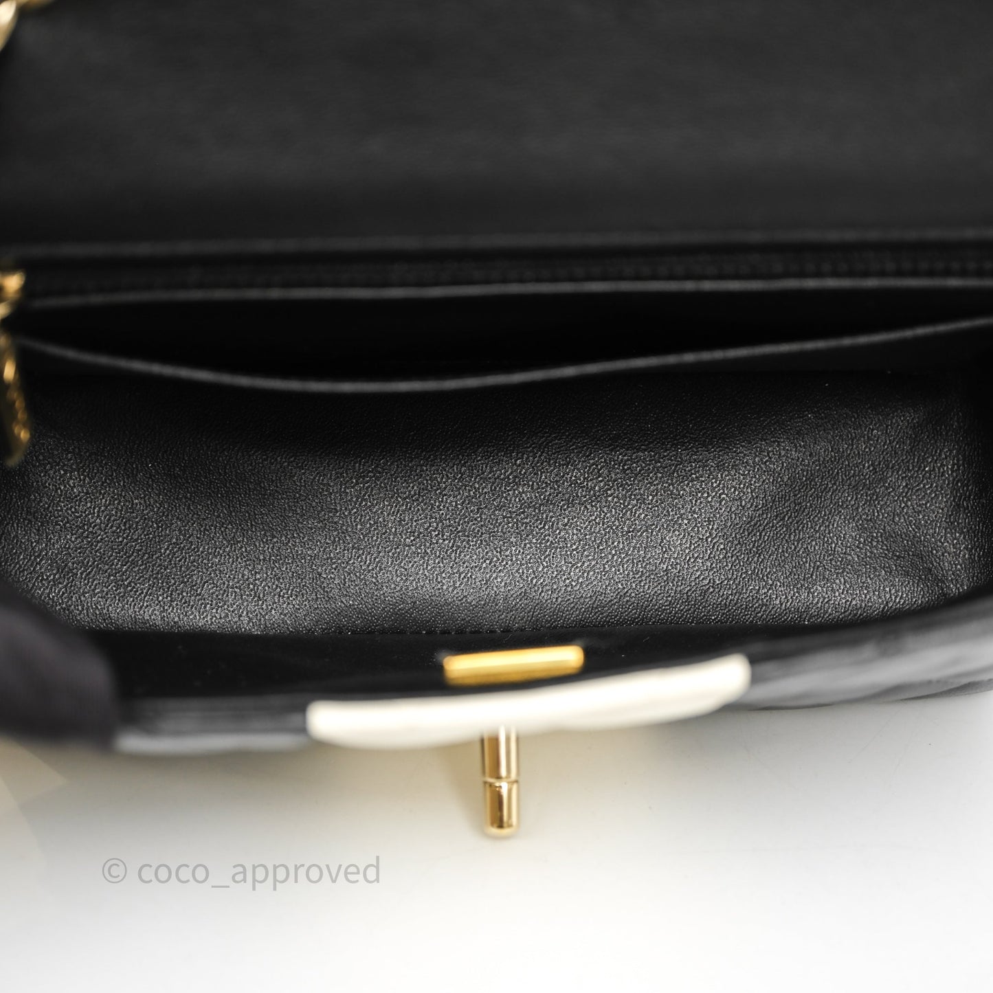 Chanel Mini Rectangular Flap Quilted Black White Lambskin Gold Hardware
