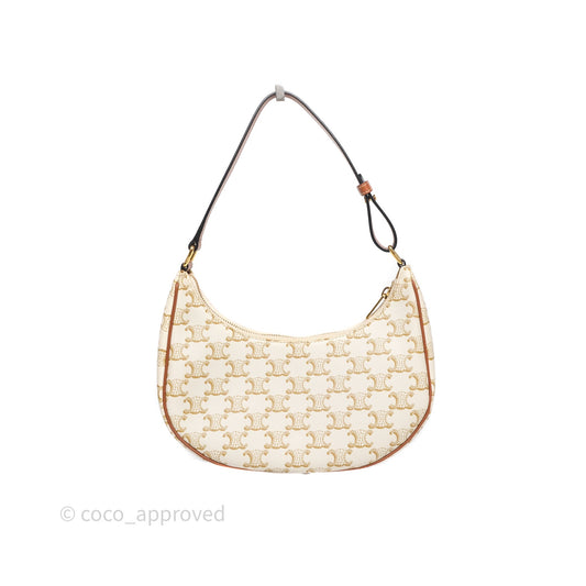 Celine Ava Bag In Triomphe Canvas Calfskin White