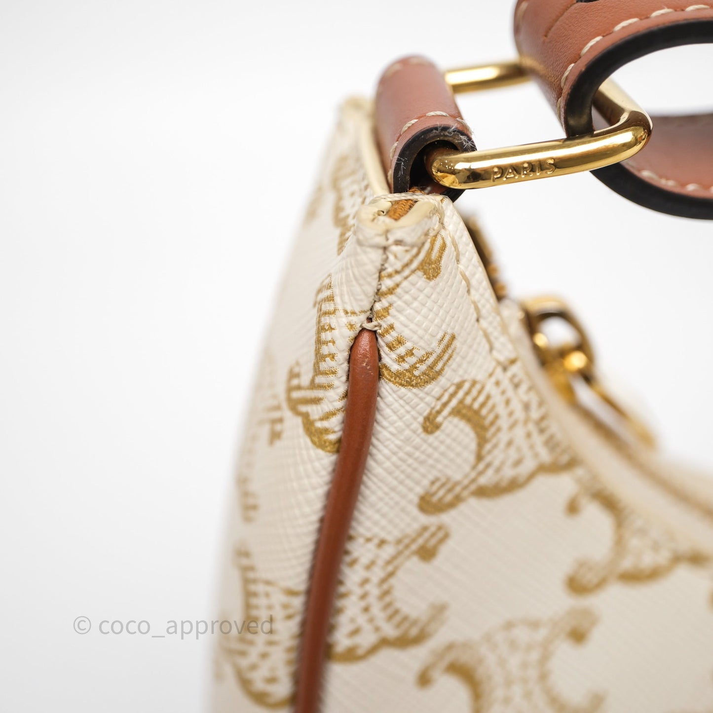 Celine Ava Bag In Triomphe Canvas Calfskin White