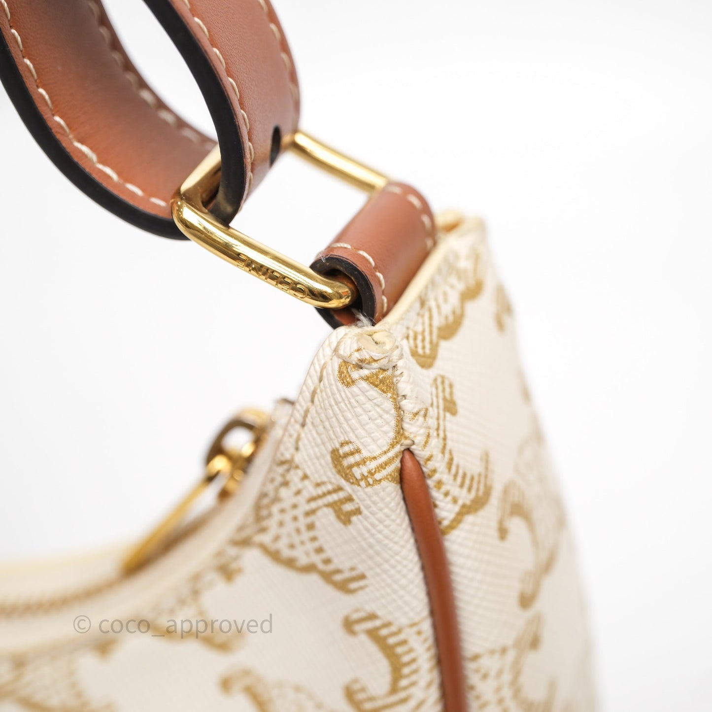 Celine Ava Bag In Triomphe Canvas Calfskin White