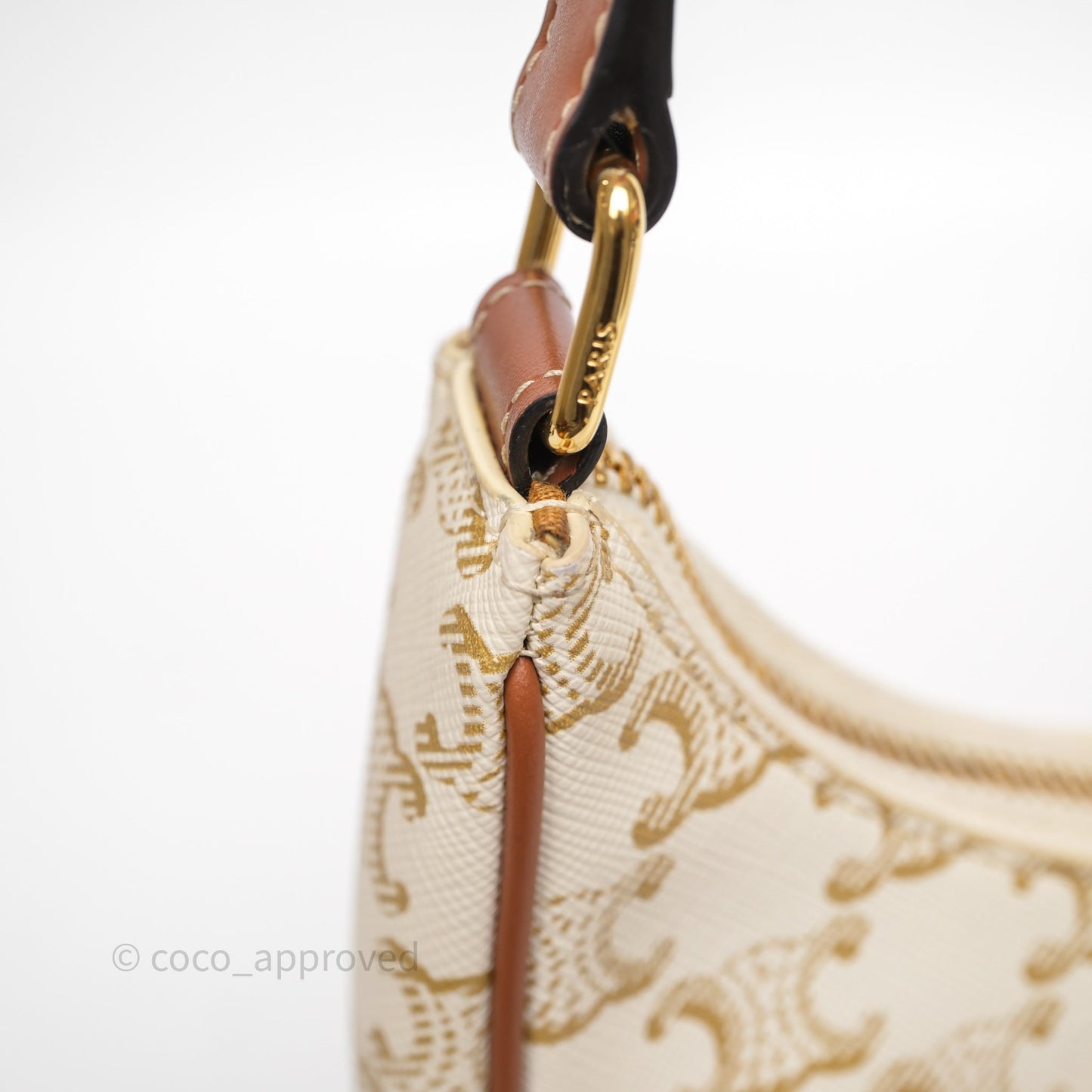 Celine Ava Bag In Triomphe Canvas Calfskin White