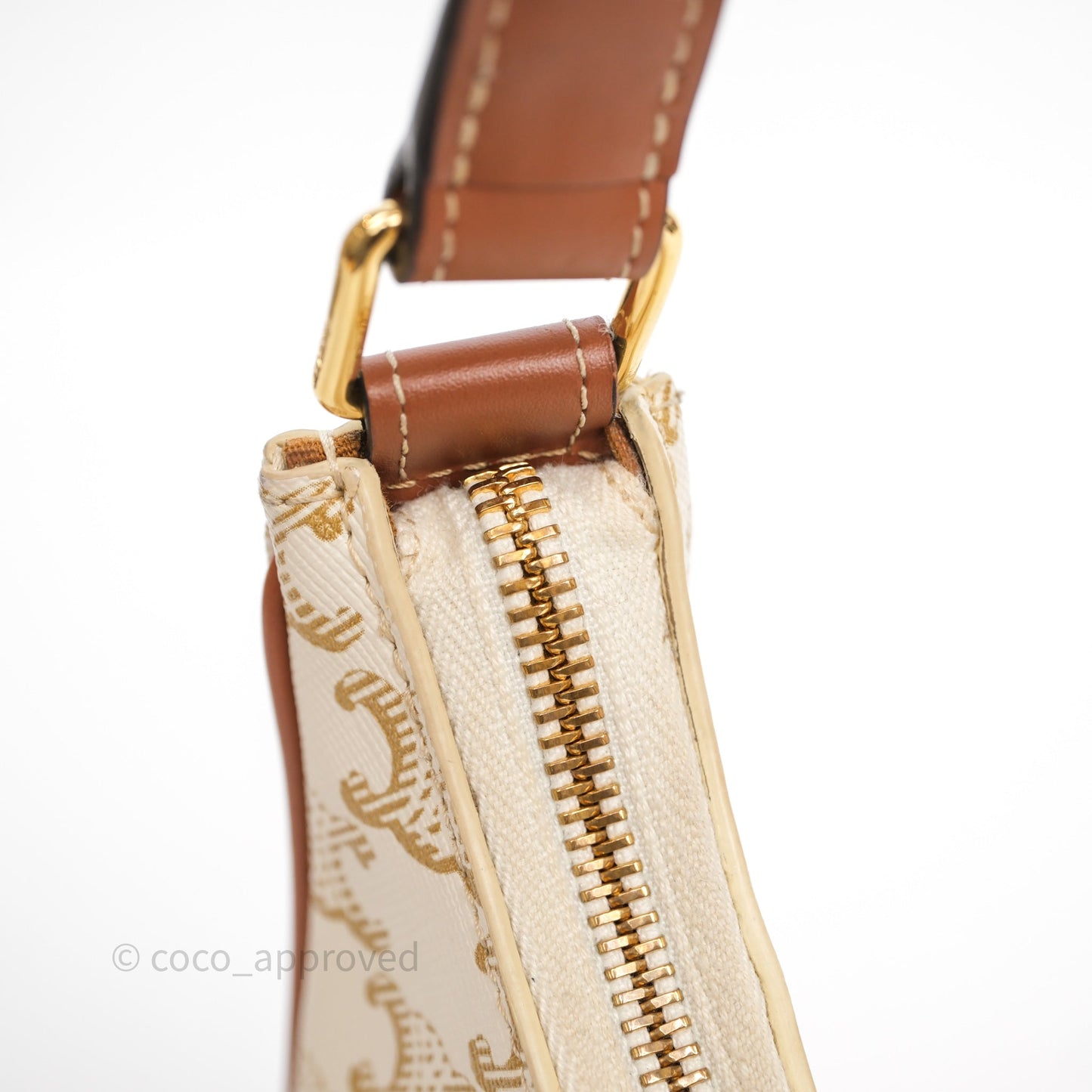 Celine Ava Bag In Triomphe Canvas Calfskin White