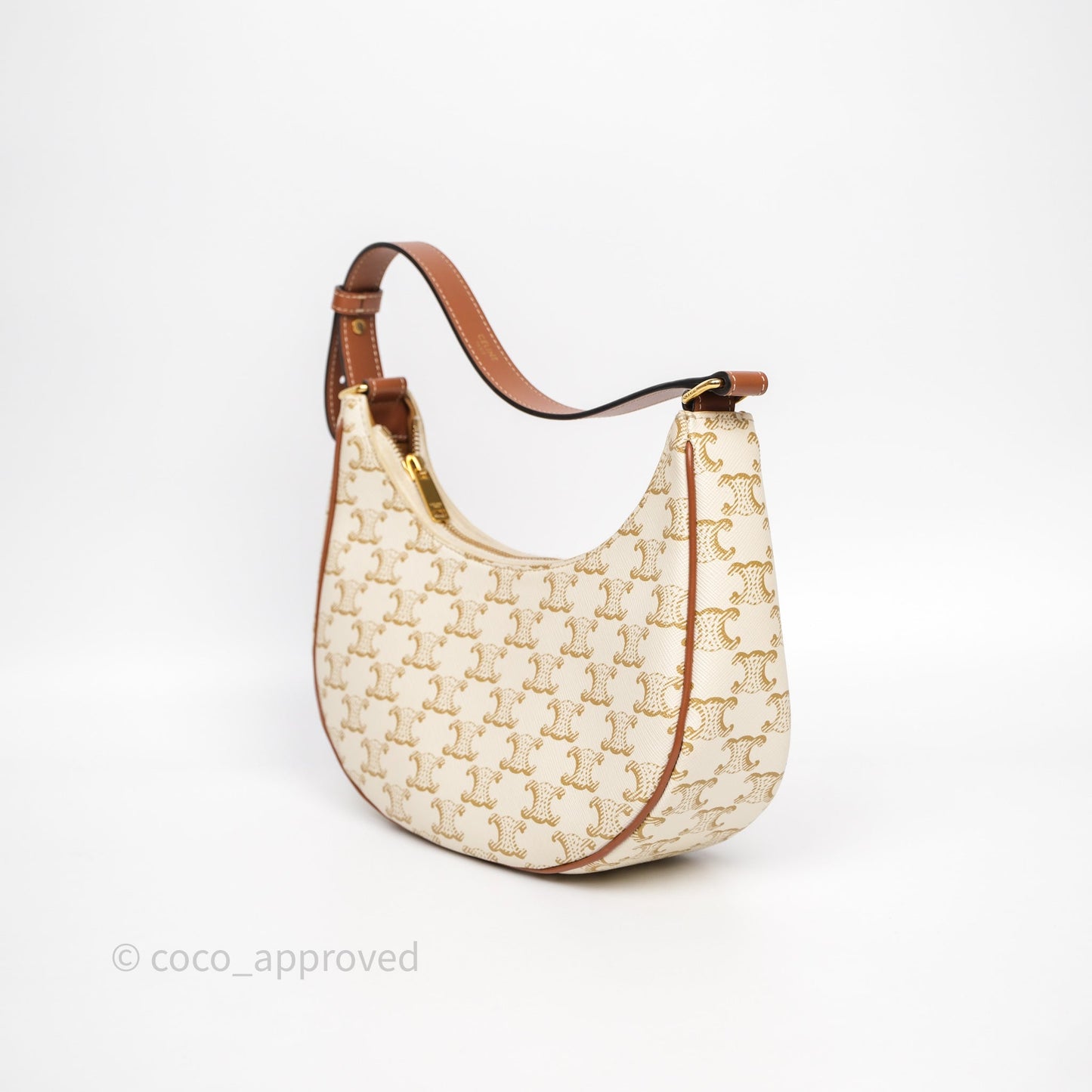 Celine Ava Bag In Triomphe Canvas Calfskin White