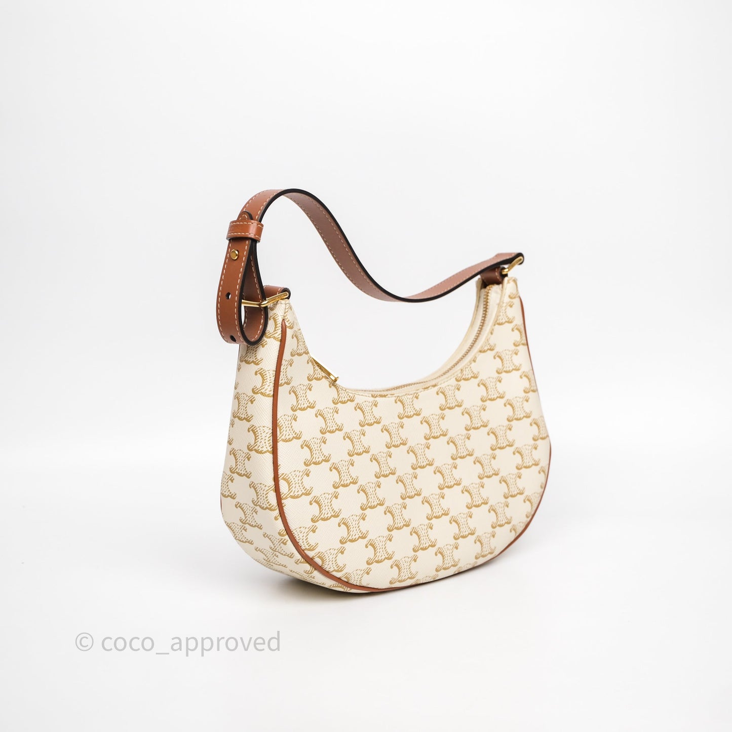 Celine Ava Bag In Triomphe Canvas Calfskin White