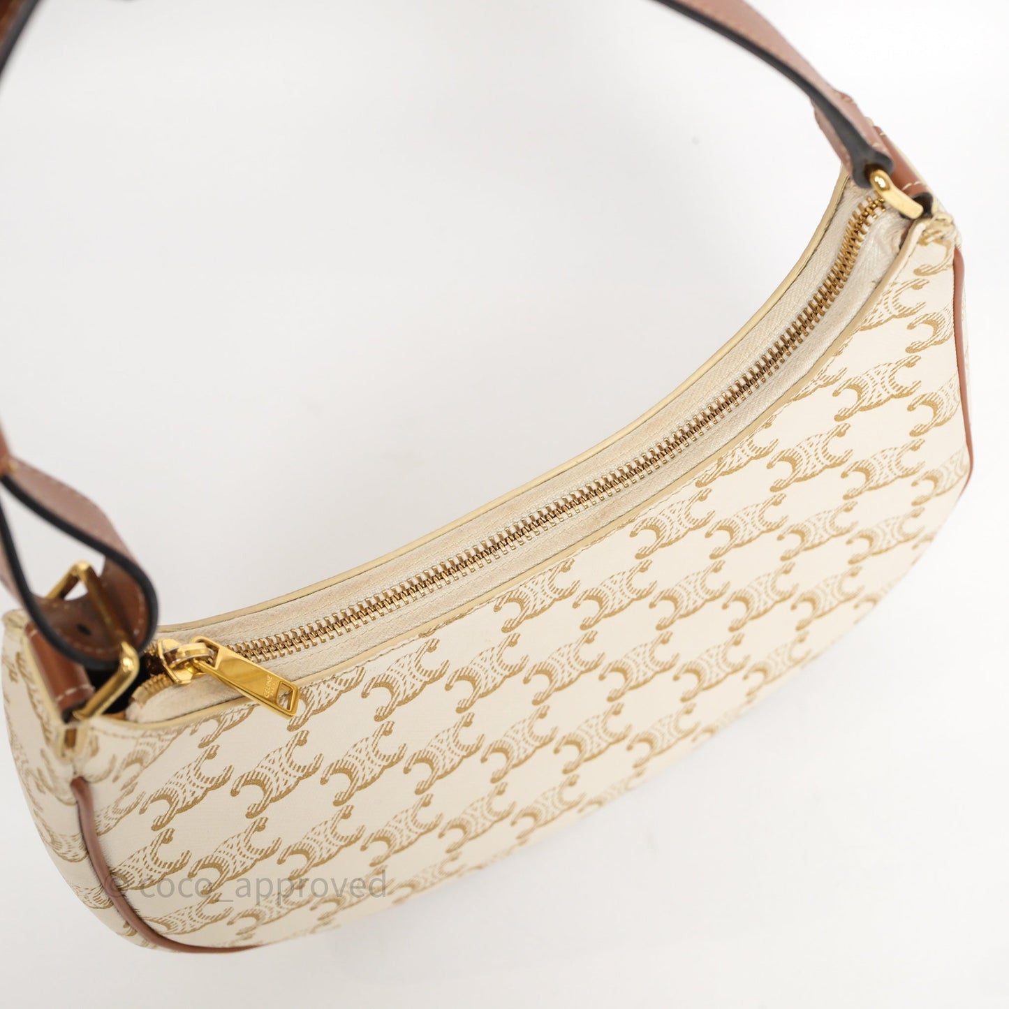 Celine Ava Bag In Triomphe Canvas Calfskin White