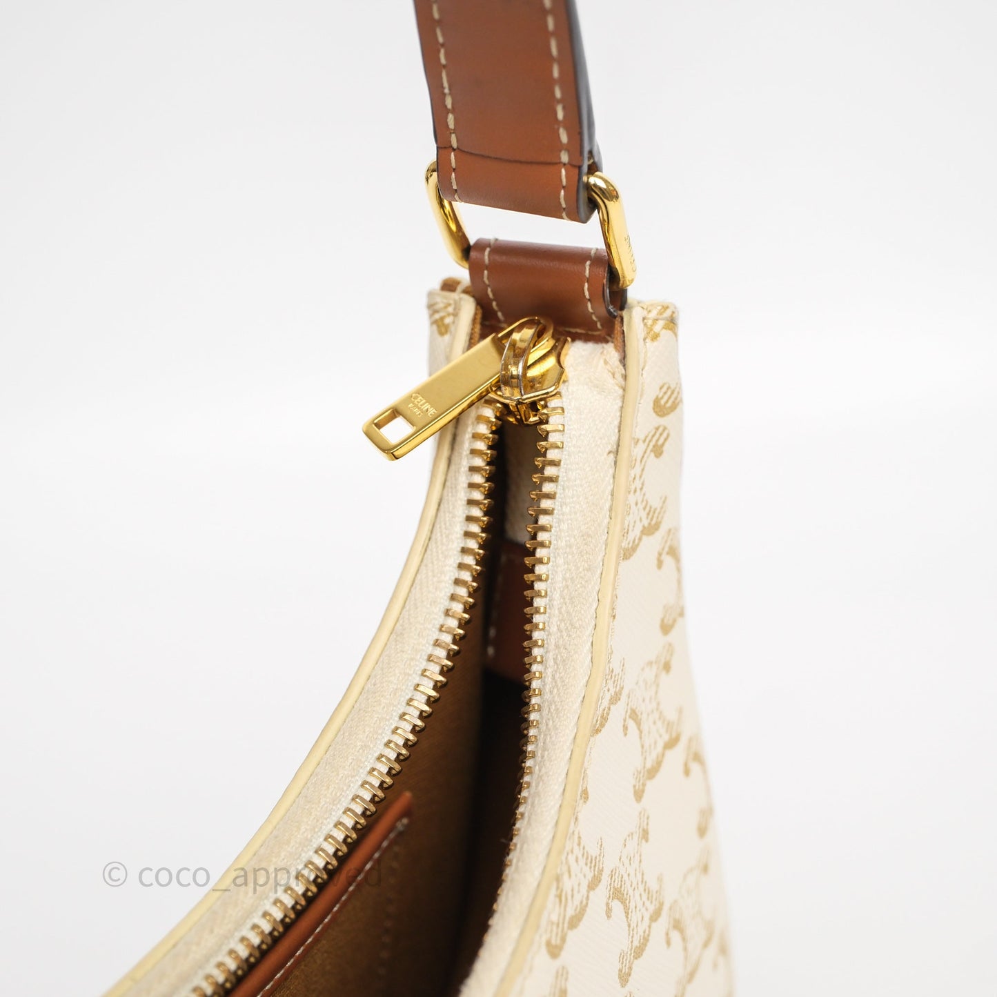 Celine Ava Bag In Triomphe Canvas Calfskin White