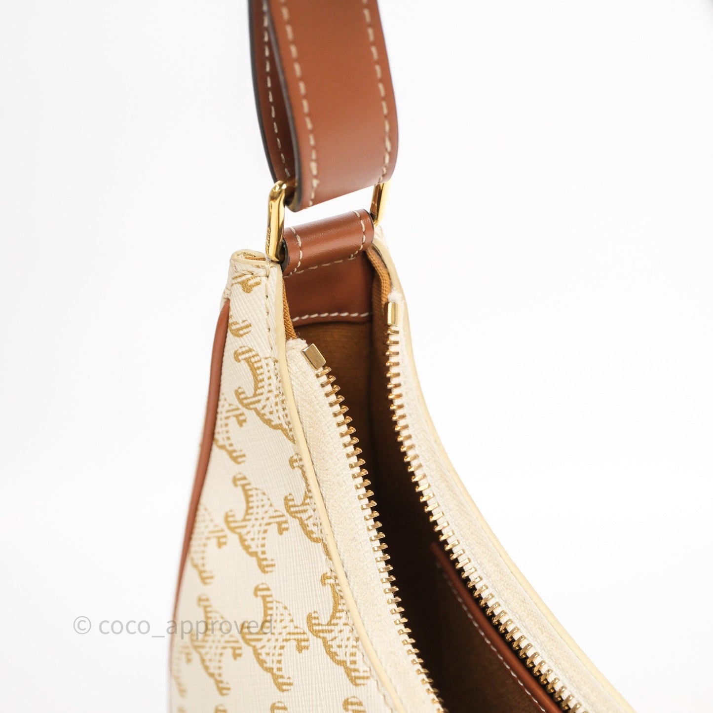 Celine Ava Bag In Triomphe Canvas Calfskin White