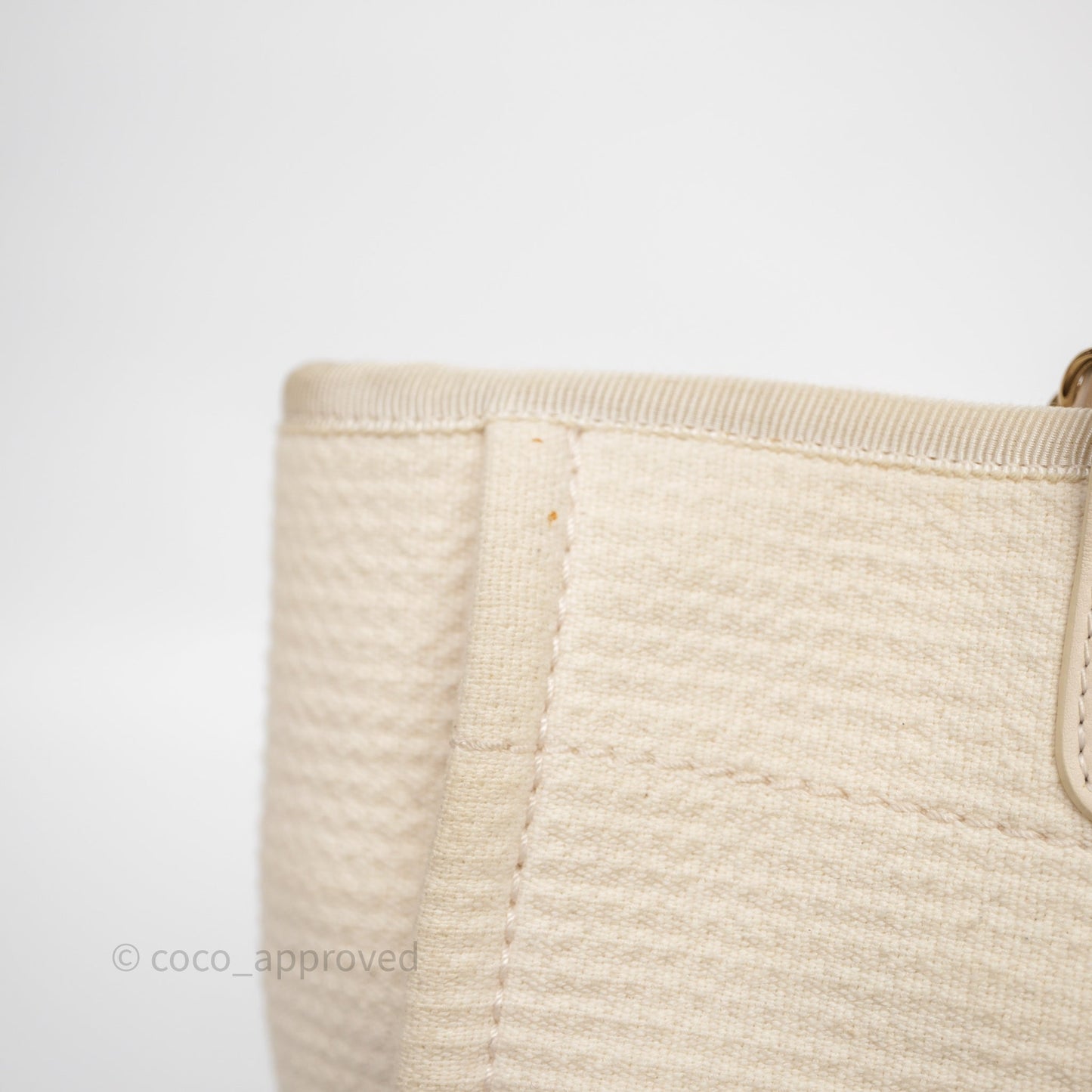 Chanel New Small Deauville Cream Ivory Canvas Light Gold Hardware
