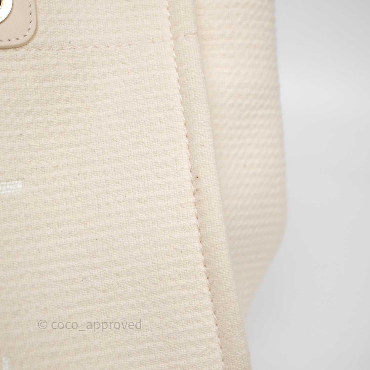 Chanel New Small Deauville Cream Ivory Canvas Light Gold Hardware