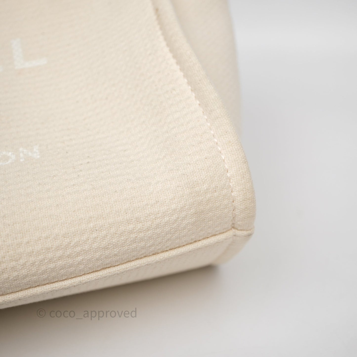 Chanel New Small Deauville Cream Ivory Canvas Light Gold Hardware