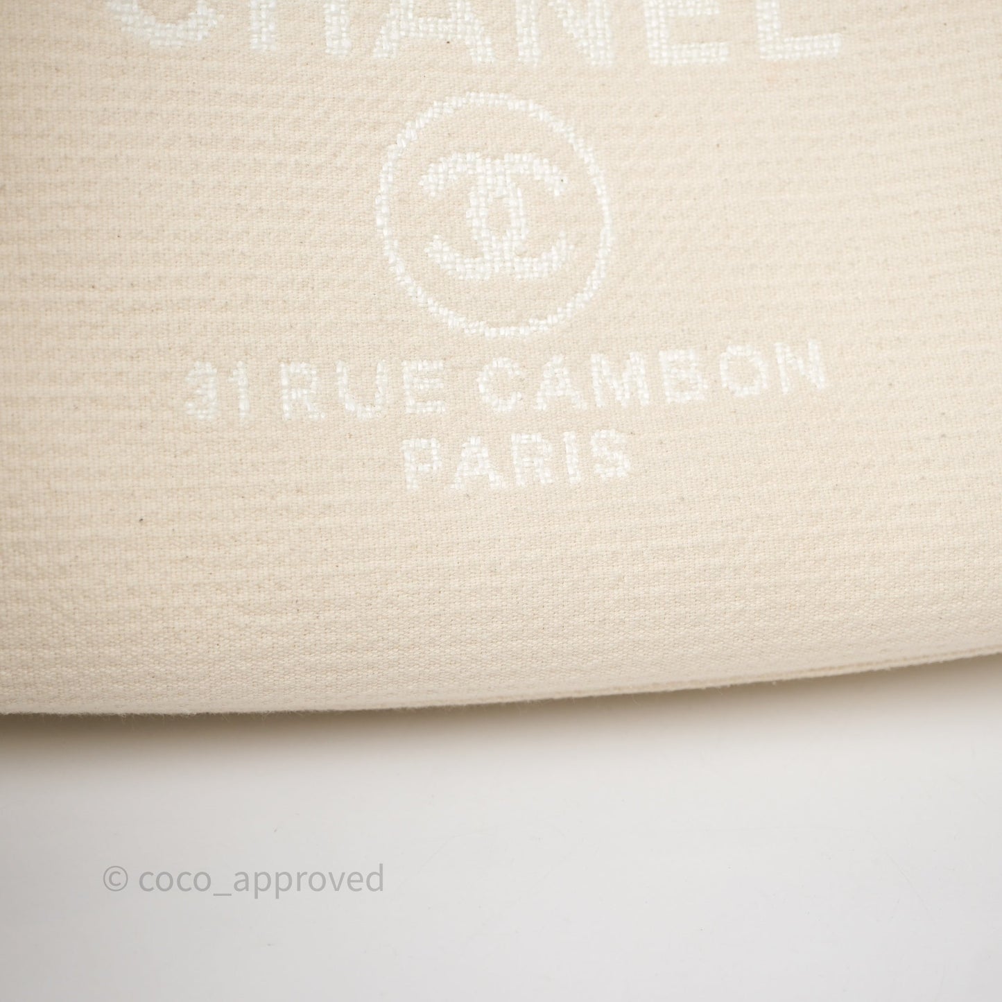 Chanel New Small Deauville Cream Ivory Canvas Light Gold Hardware