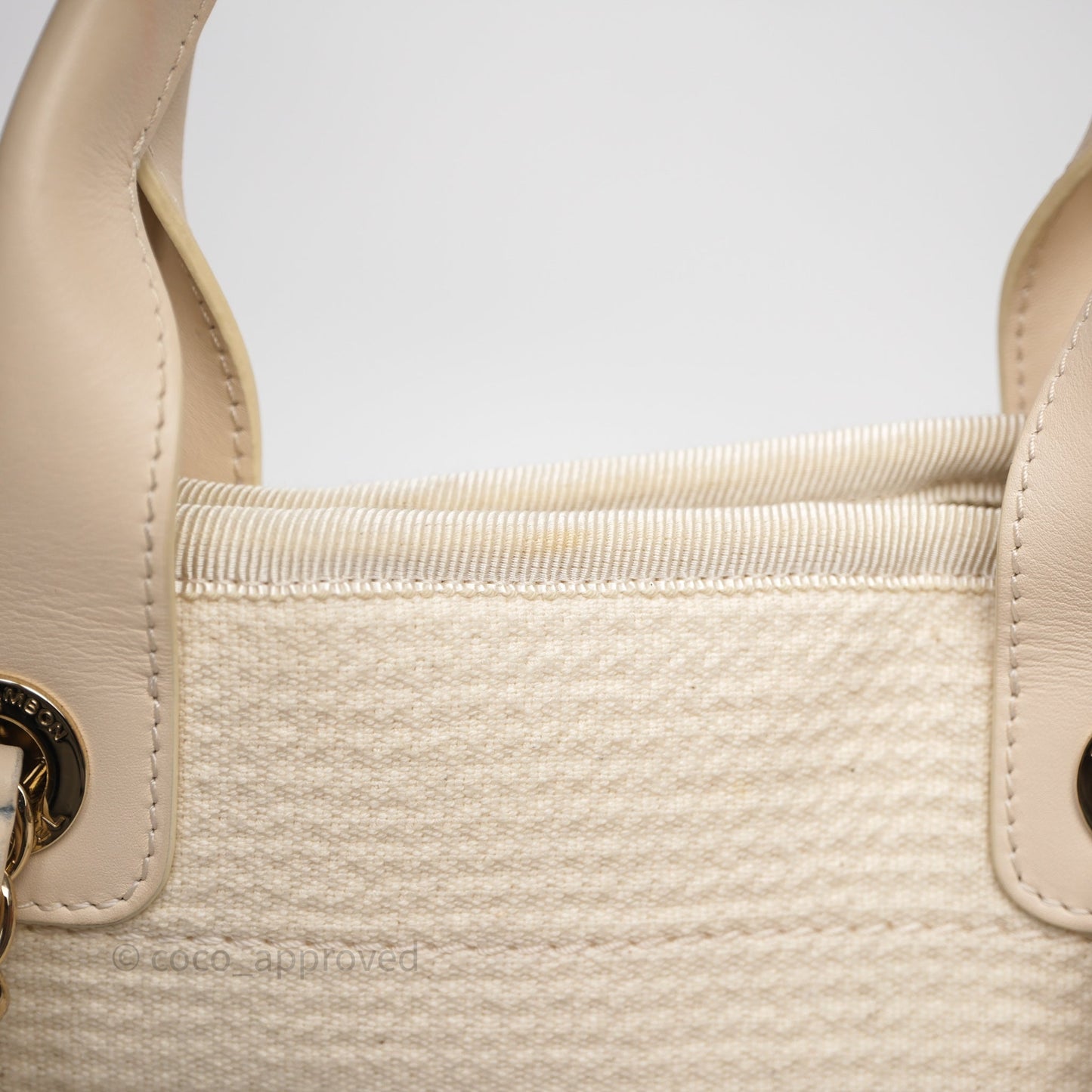 Chanel New Small Deauville Cream Ivory Canvas Light Gold Hardware