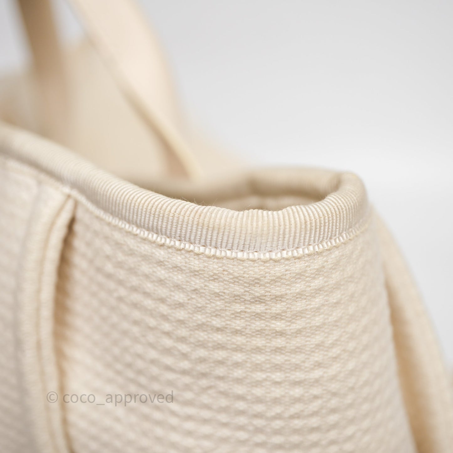 Chanel New Small Deauville Cream Ivory Canvas Light Gold Hardware