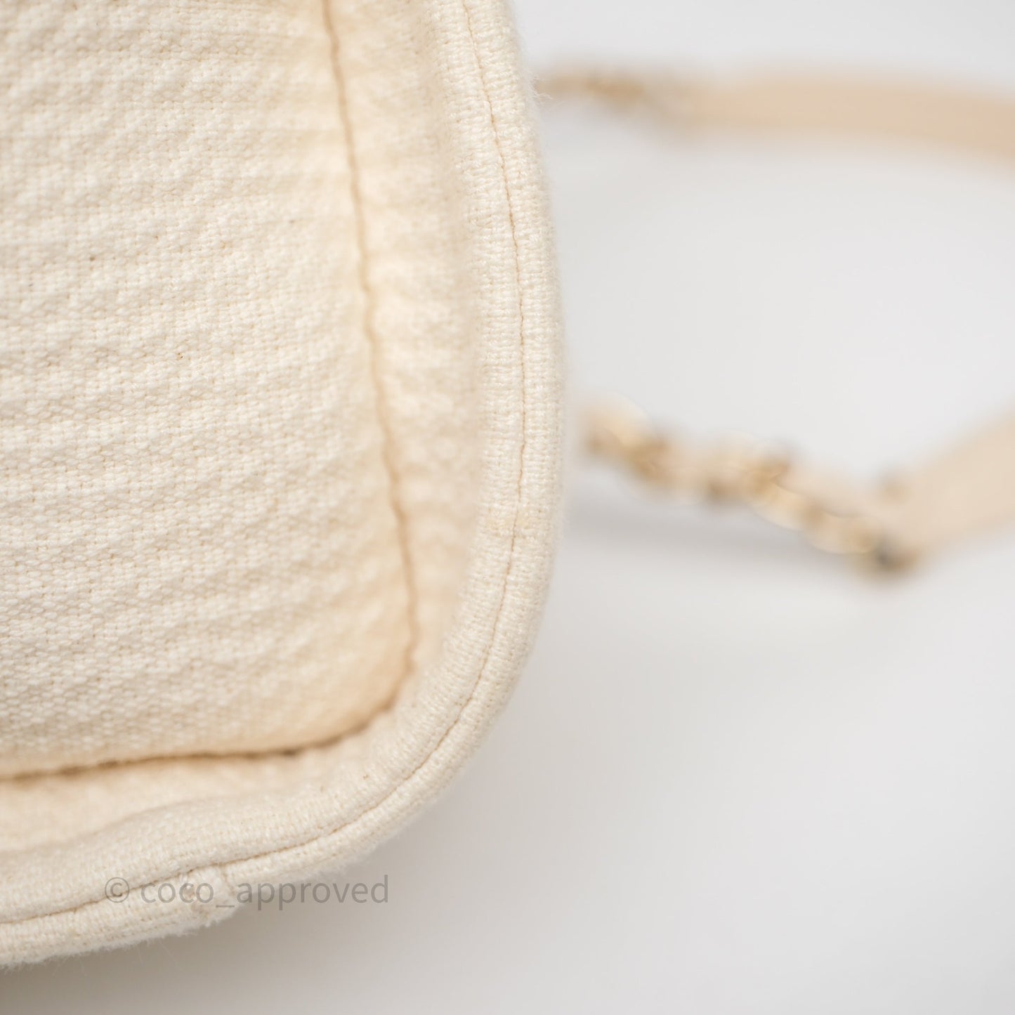 Chanel New Small Deauville Cream Ivory Canvas Light Gold Hardware