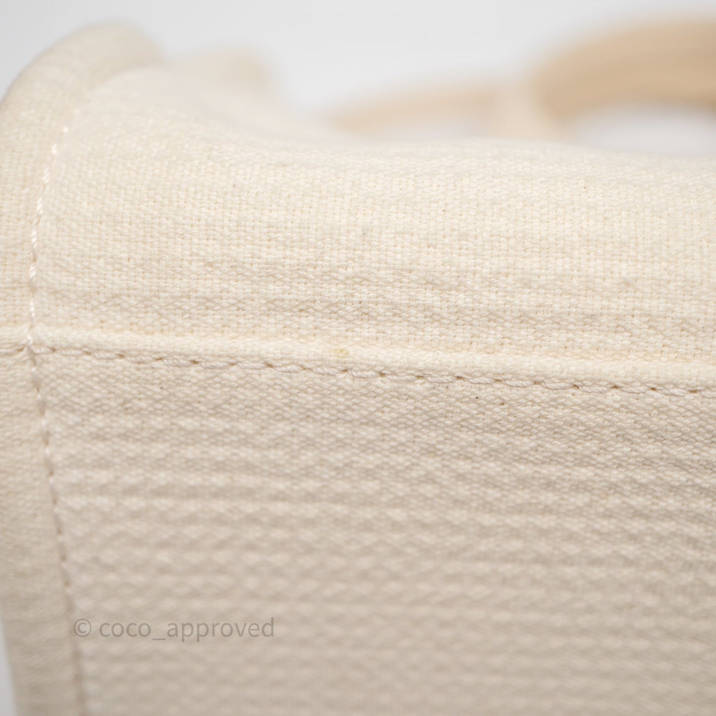 Chanel New Small Deauville Cream Ivory Canvas Light Gold Hardware