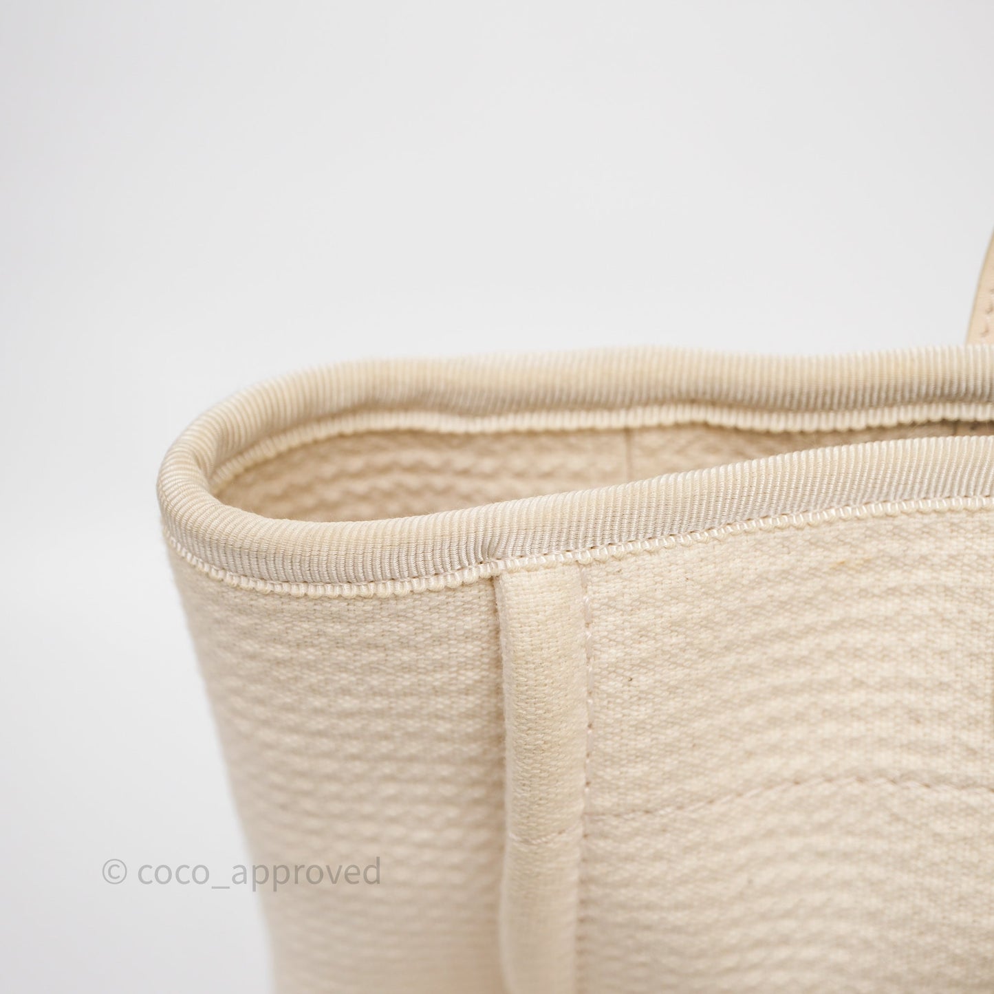 Chanel New Small Deauville Cream Ivory Canvas Light Gold Hardware