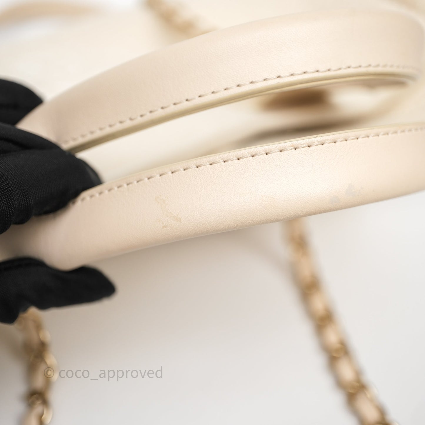 Chanel New Small Deauville Cream Ivory Canvas Light Gold Hardware