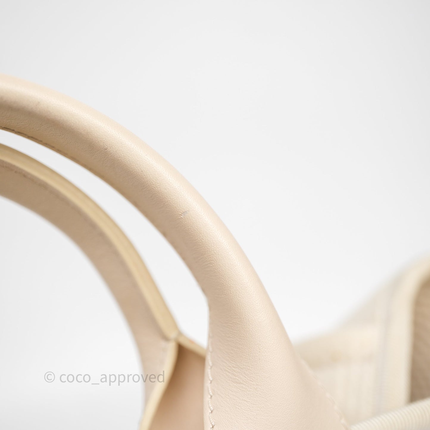 Chanel New Small Deauville Cream Ivory Canvas Light Gold Hardware