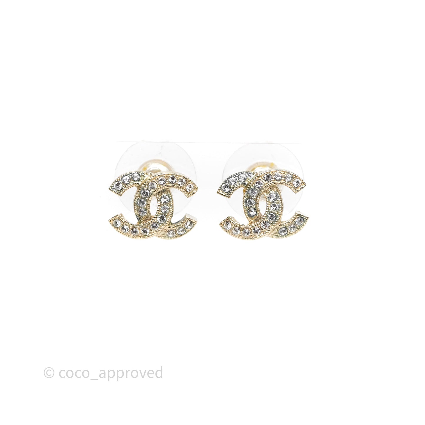 Chanel CC Crystals Earrings Gold Tone 20V