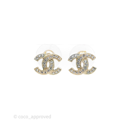 Chanel CC Crystals Earrings Gold Tone 20V