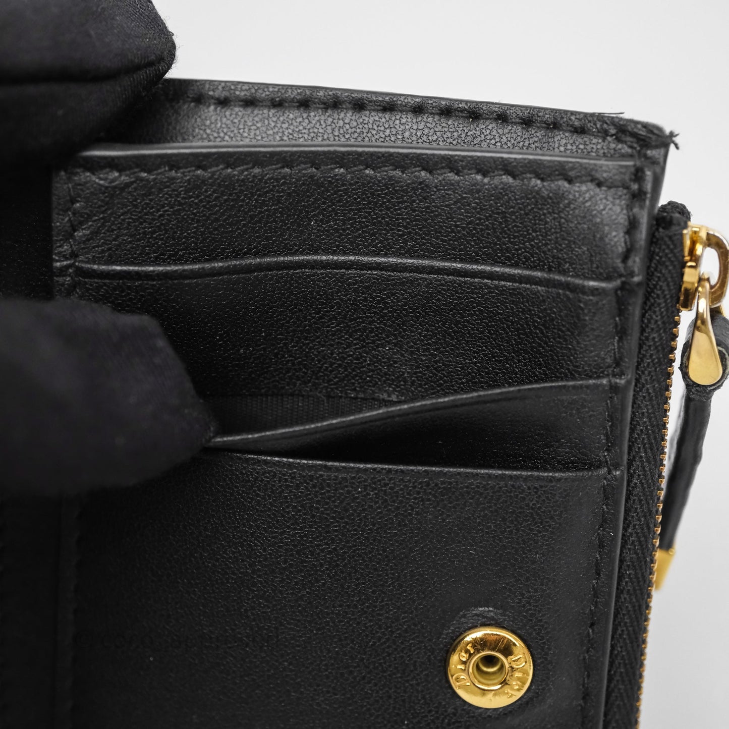 Christian Dior Caro Dahlia Wallet Black Calfskin Gold Hardware