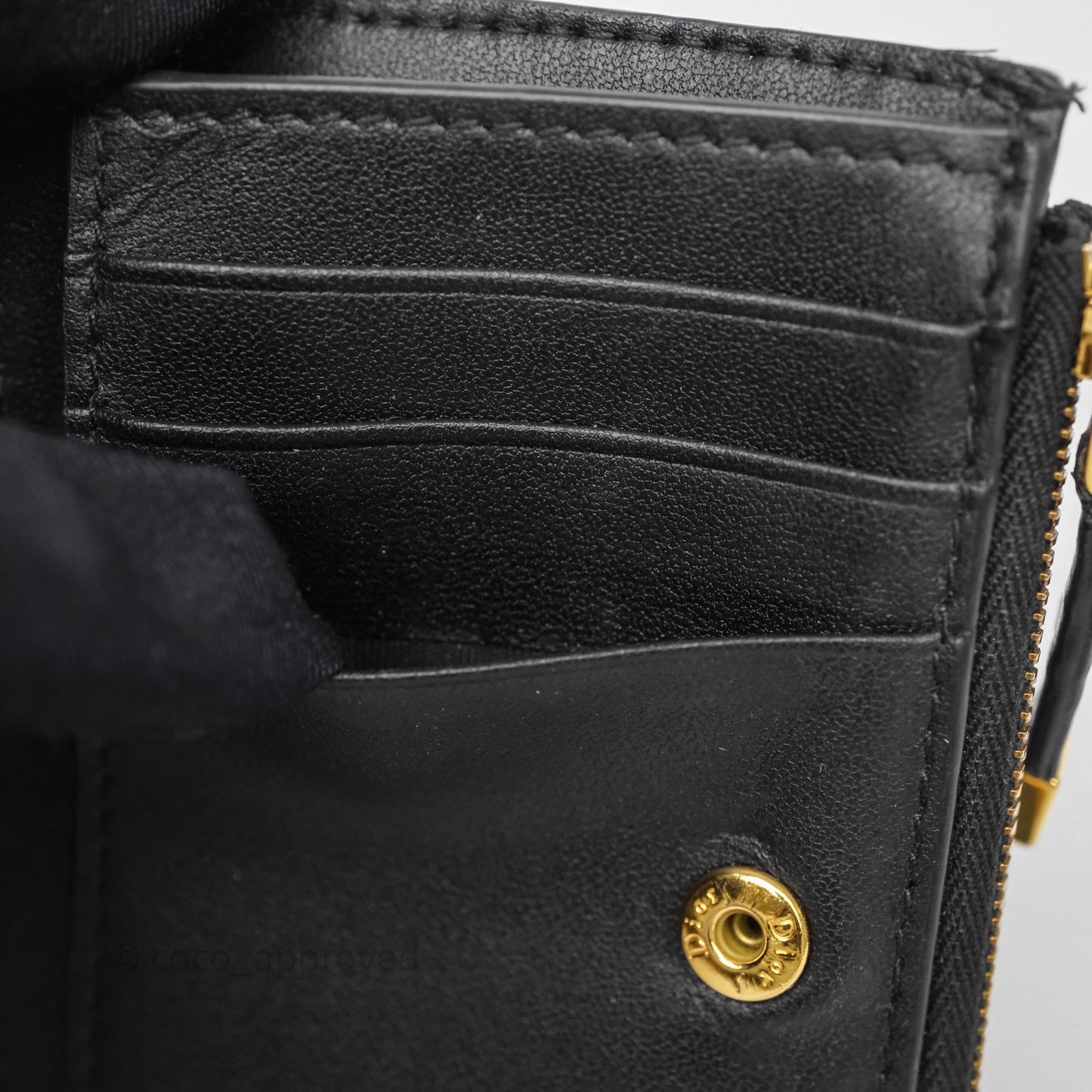 Christian Dior Caro Dahlia Wallet Black Calfskin Gold Hardware