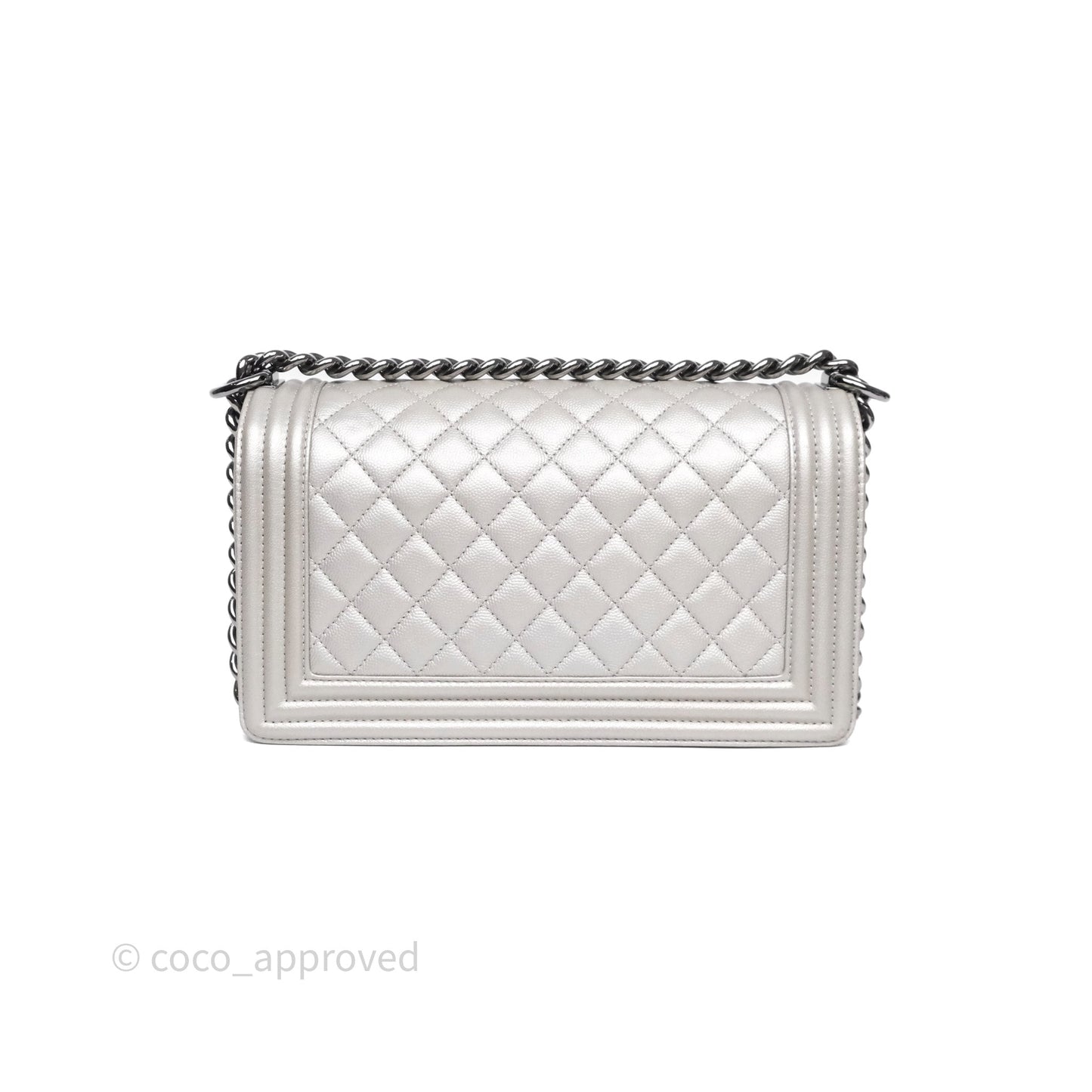 Chanel Medium Boy Quilted Iridescent Silver Caviar Silver Hardware