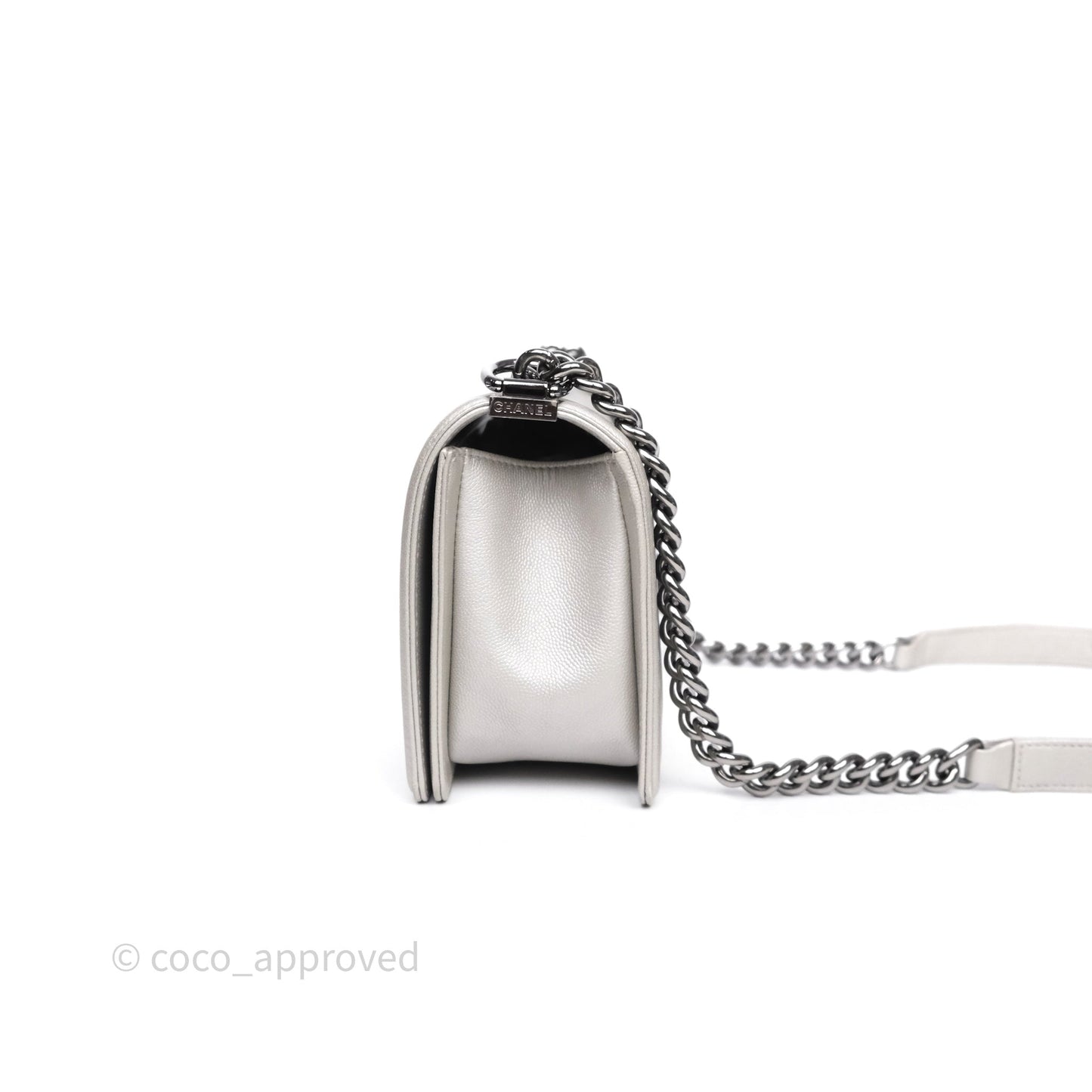 Chanel Medium Boy Quilted Iridescent Silver Caviar Silver Hardware