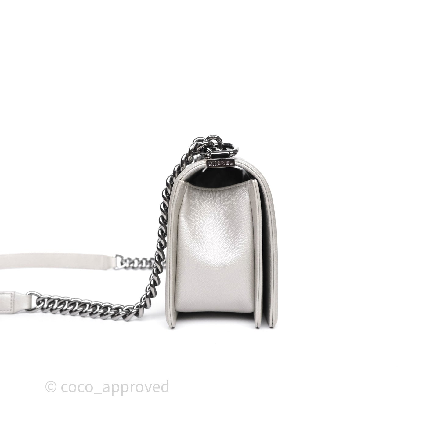 Chanel Medium Boy Quilted Iridescent Silver Caviar Silver Hardware