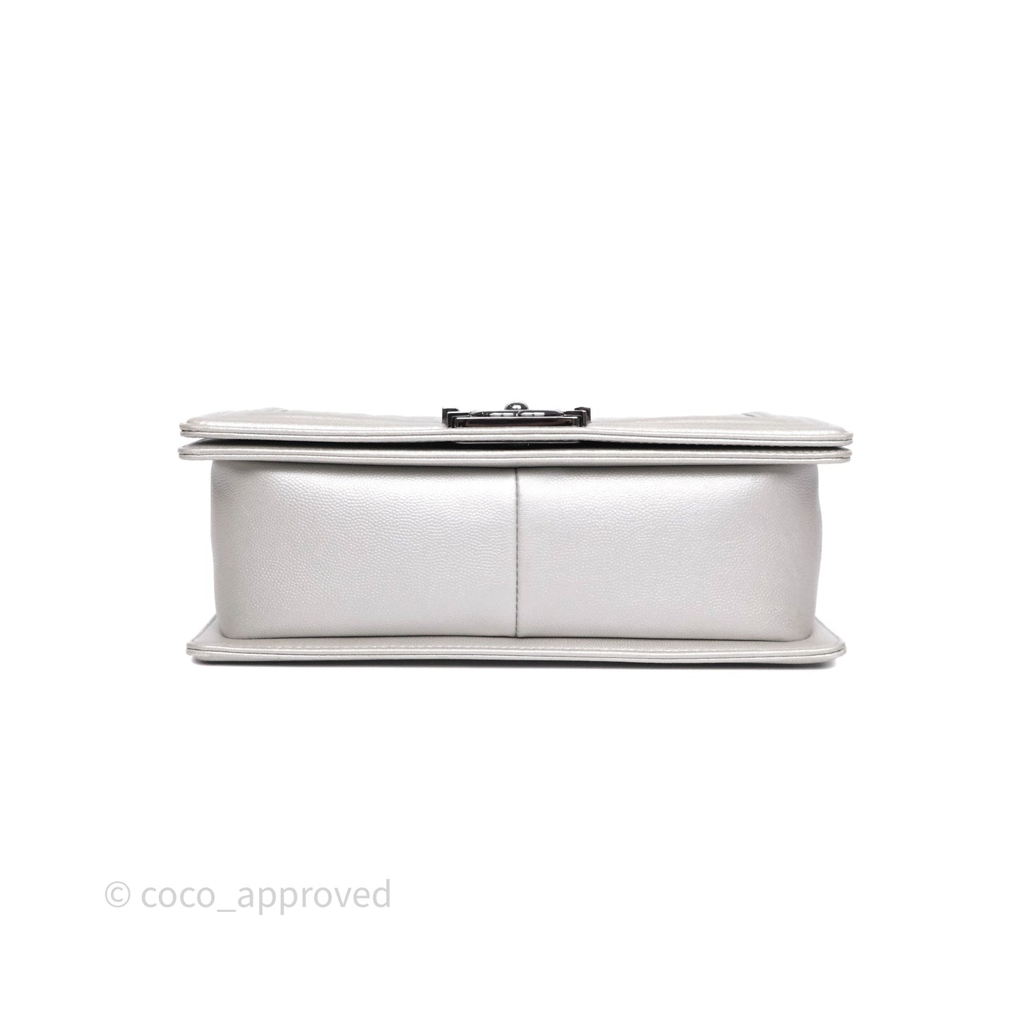 Chanel Medium Boy Quilted Iridescent Silver Caviar Silver Hardware