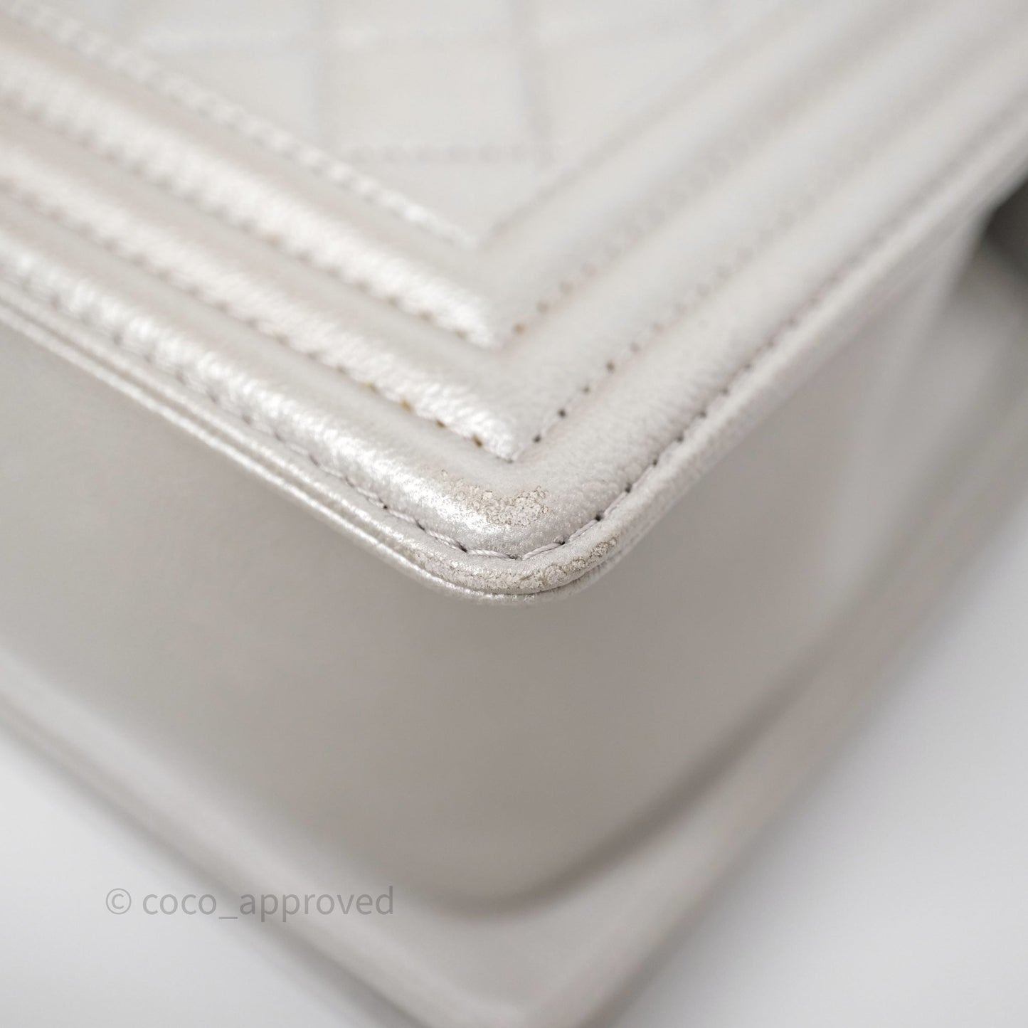 Chanel Medium Boy Quilted Iridescent Silver Caviar Silver Hardware