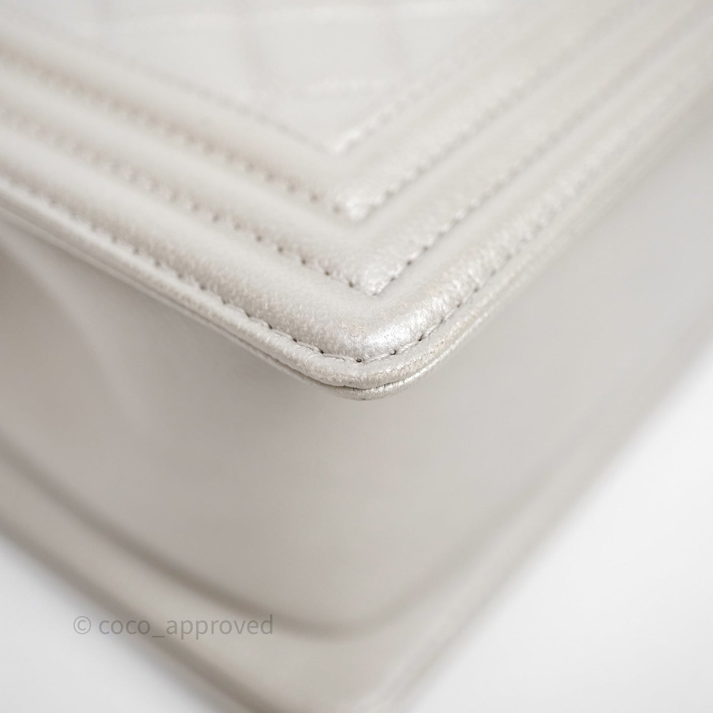 Chanel Medium Boy Quilted Iridescent Silver Caviar Silver Hardware