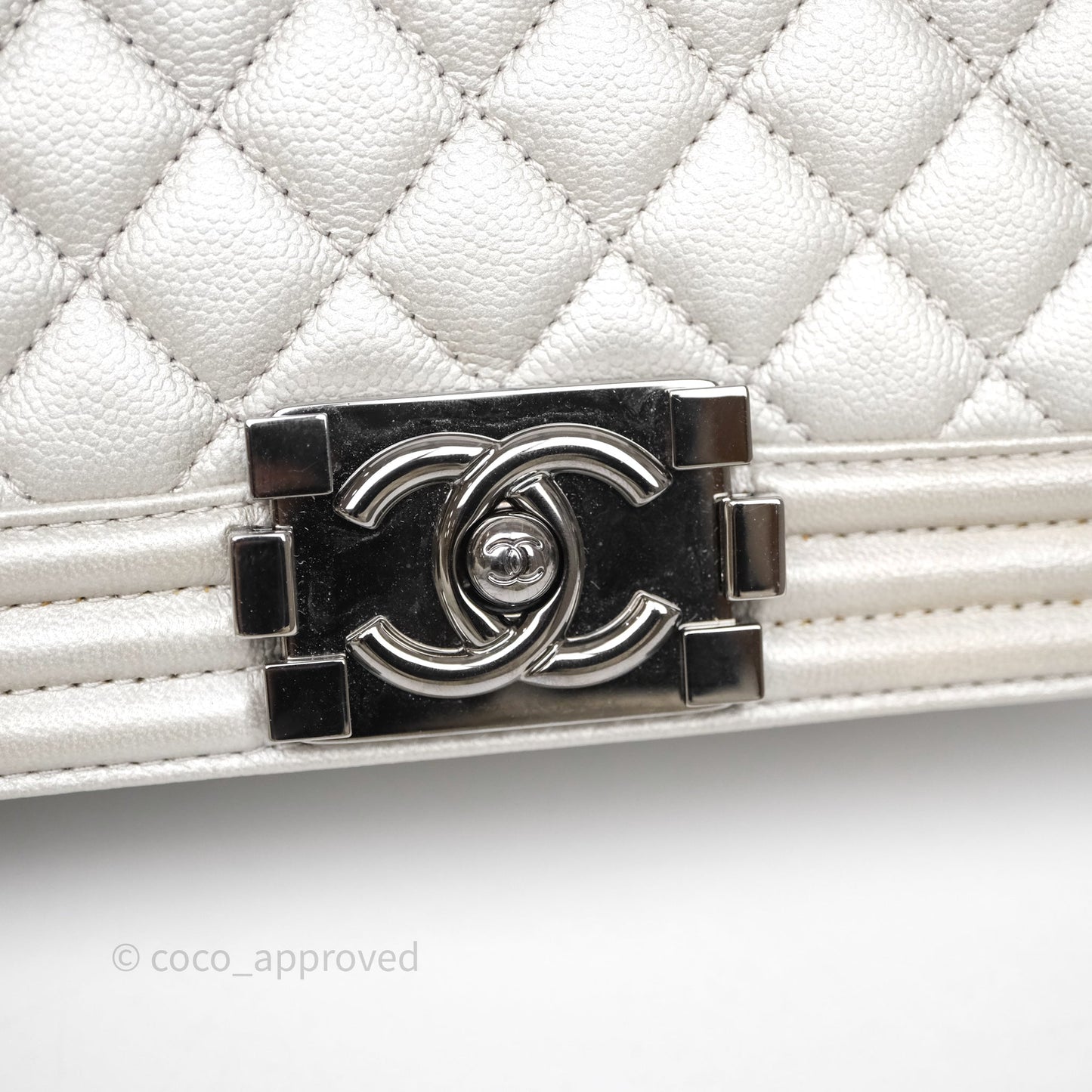 Chanel Medium Boy Quilted Iridescent Silver Caviar Silver Hardware