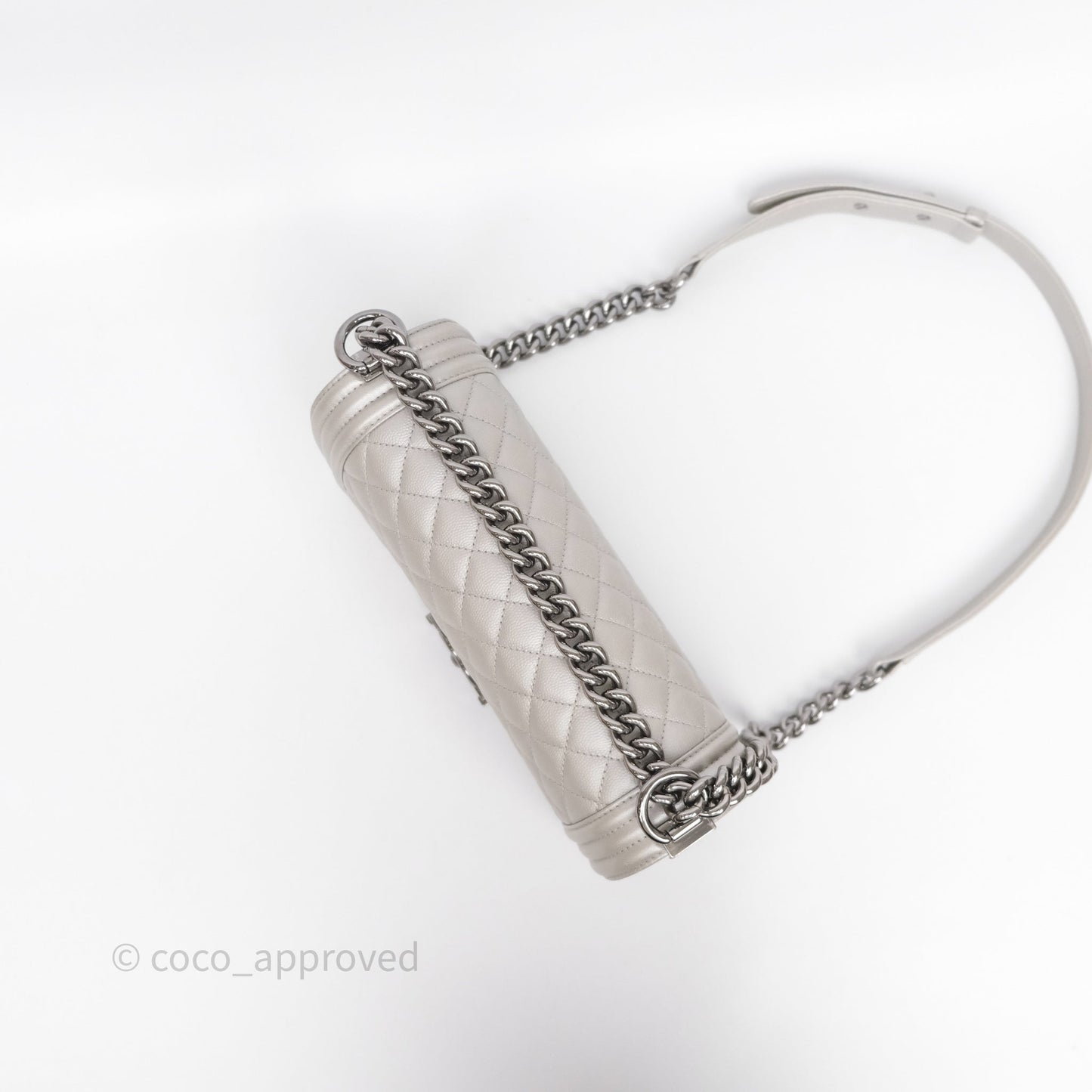 Chanel Medium Boy Quilted Iridescent Silver Caviar Silver Hardware