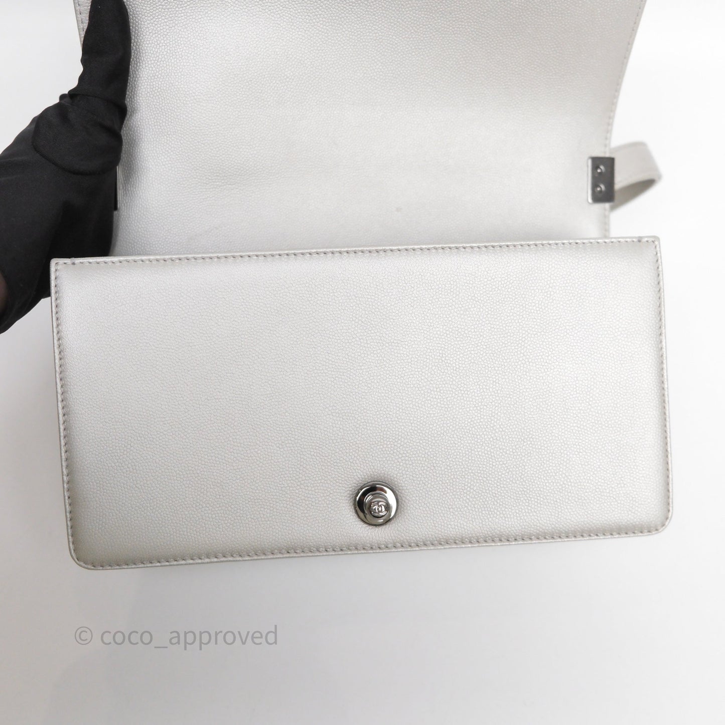 Chanel Medium Boy Quilted Iridescent Silver Caviar Silver Hardware