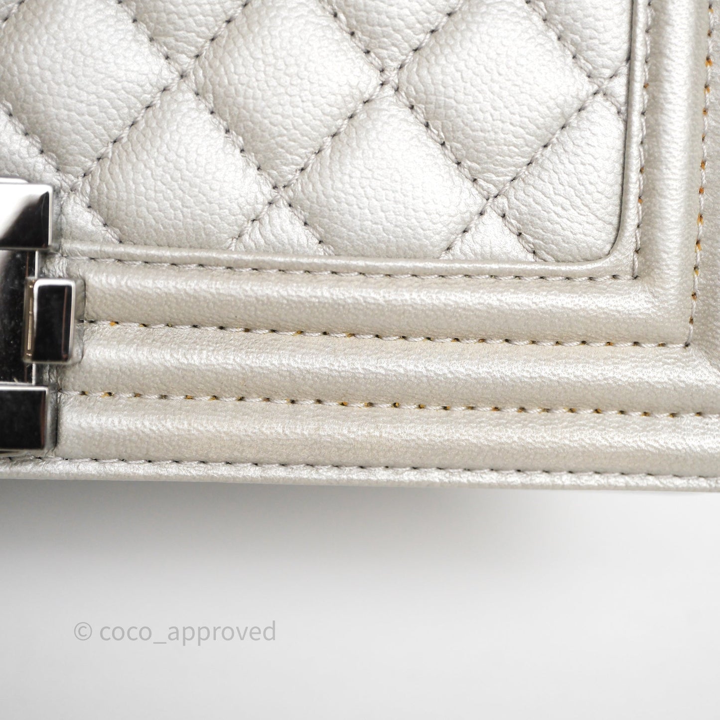Chanel Medium Boy Quilted Iridescent Silver Caviar Silver Hardware
