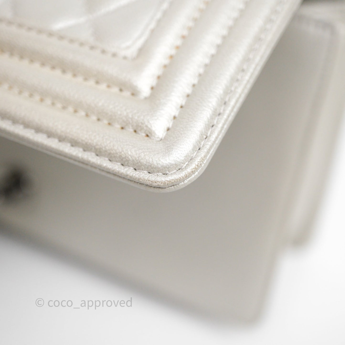 Chanel Medium Boy Quilted Iridescent Silver Caviar Silver Hardware