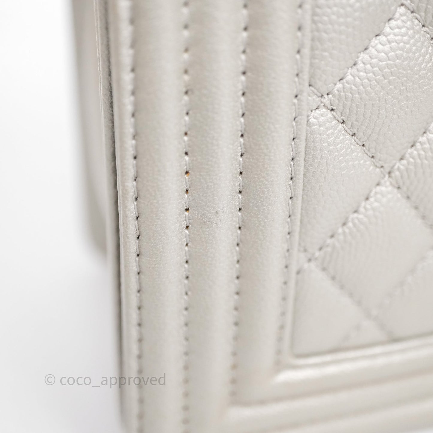Chanel Medium Boy Quilted Iridescent Silver Caviar Silver Hardware