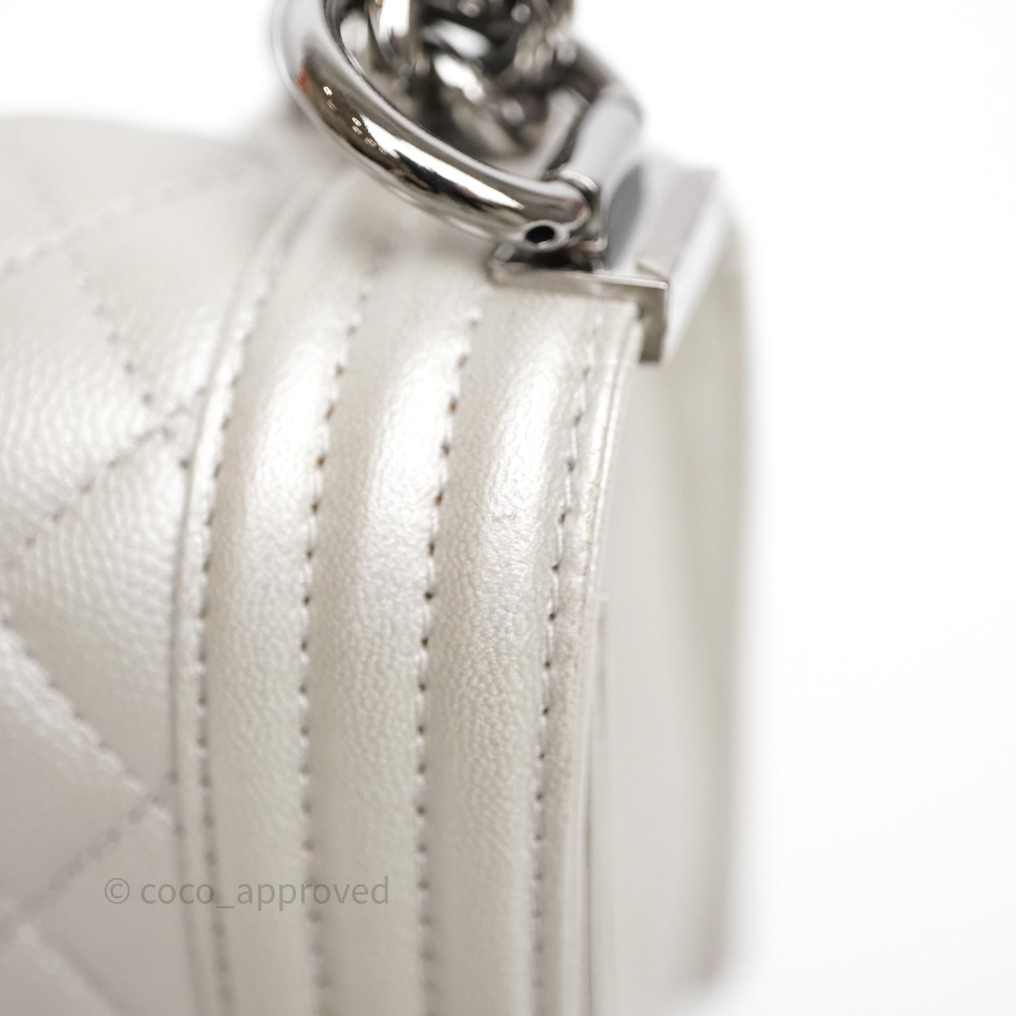 Chanel Medium Boy Quilted Iridescent Silver Caviar Silver Hardware