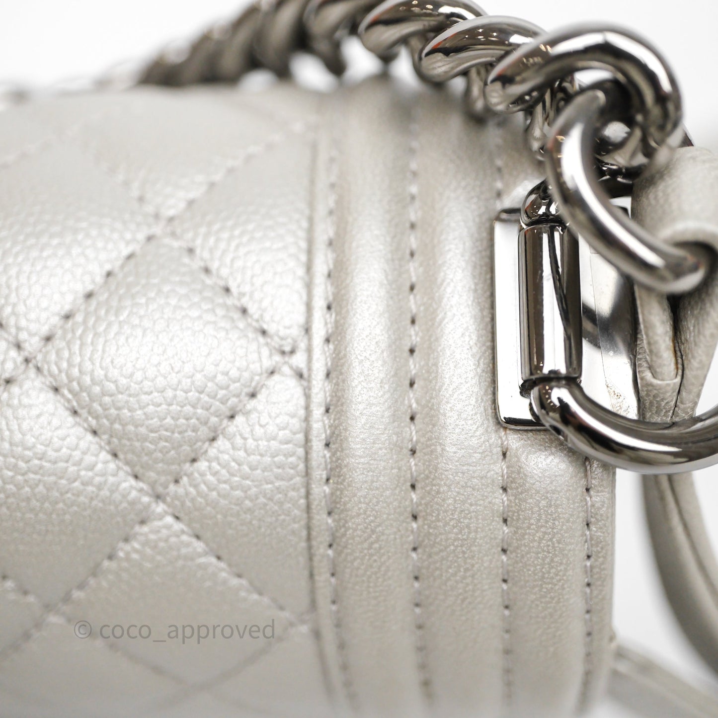 Chanel Medium Boy Quilted Iridescent Silver Caviar Silver Hardware