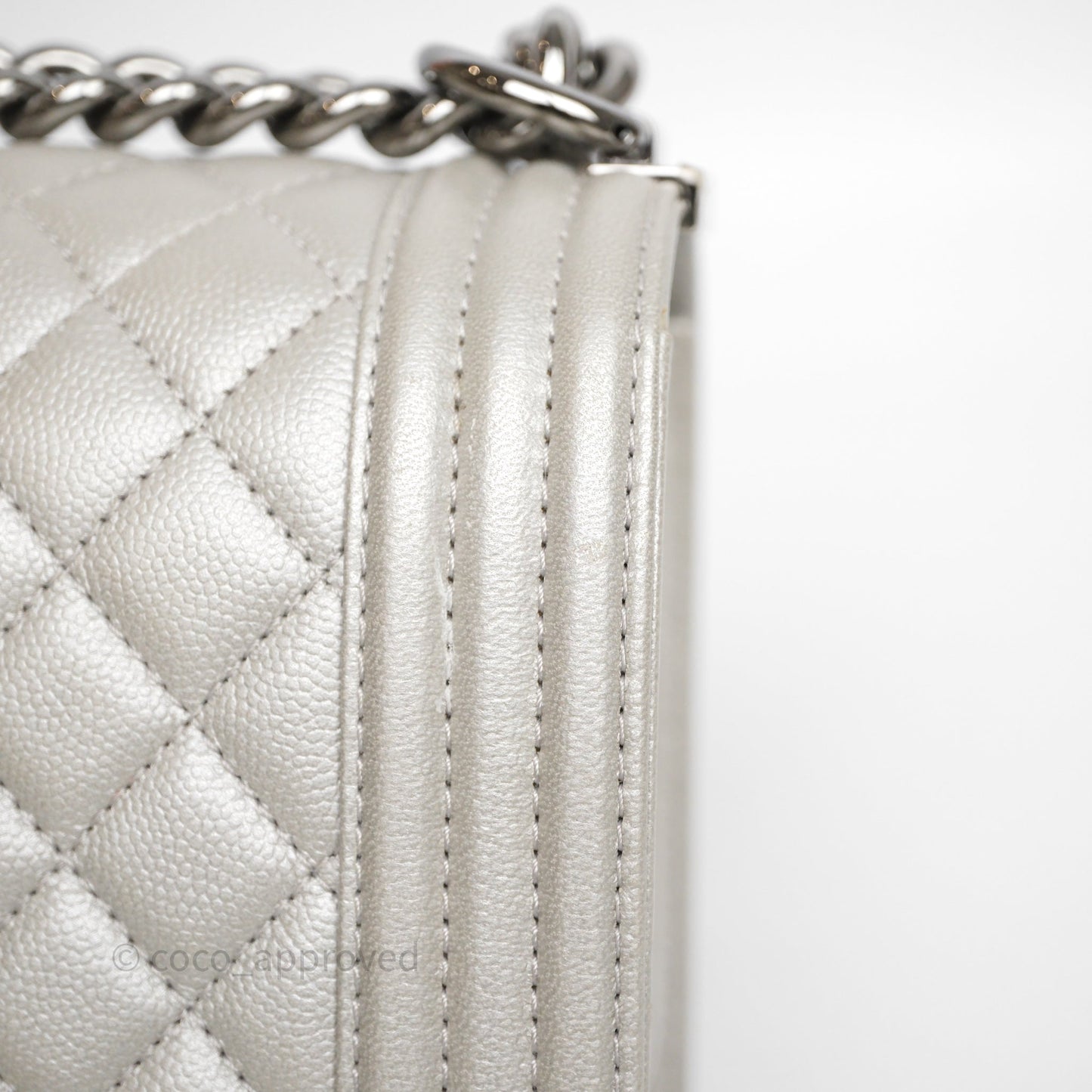 Chanel Medium Boy Quilted Iridescent Silver Caviar Silver Hardware